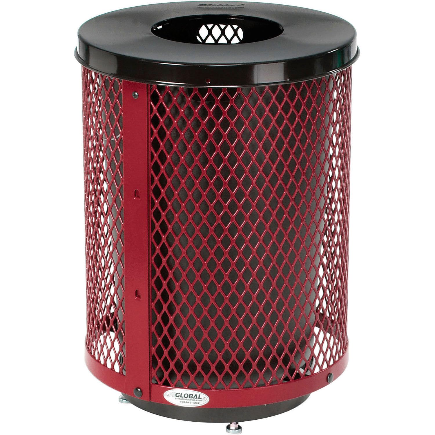 Outdoor Diamond Steel Trash Can by Global Industrial – Steel, Red, Model 261924RDD