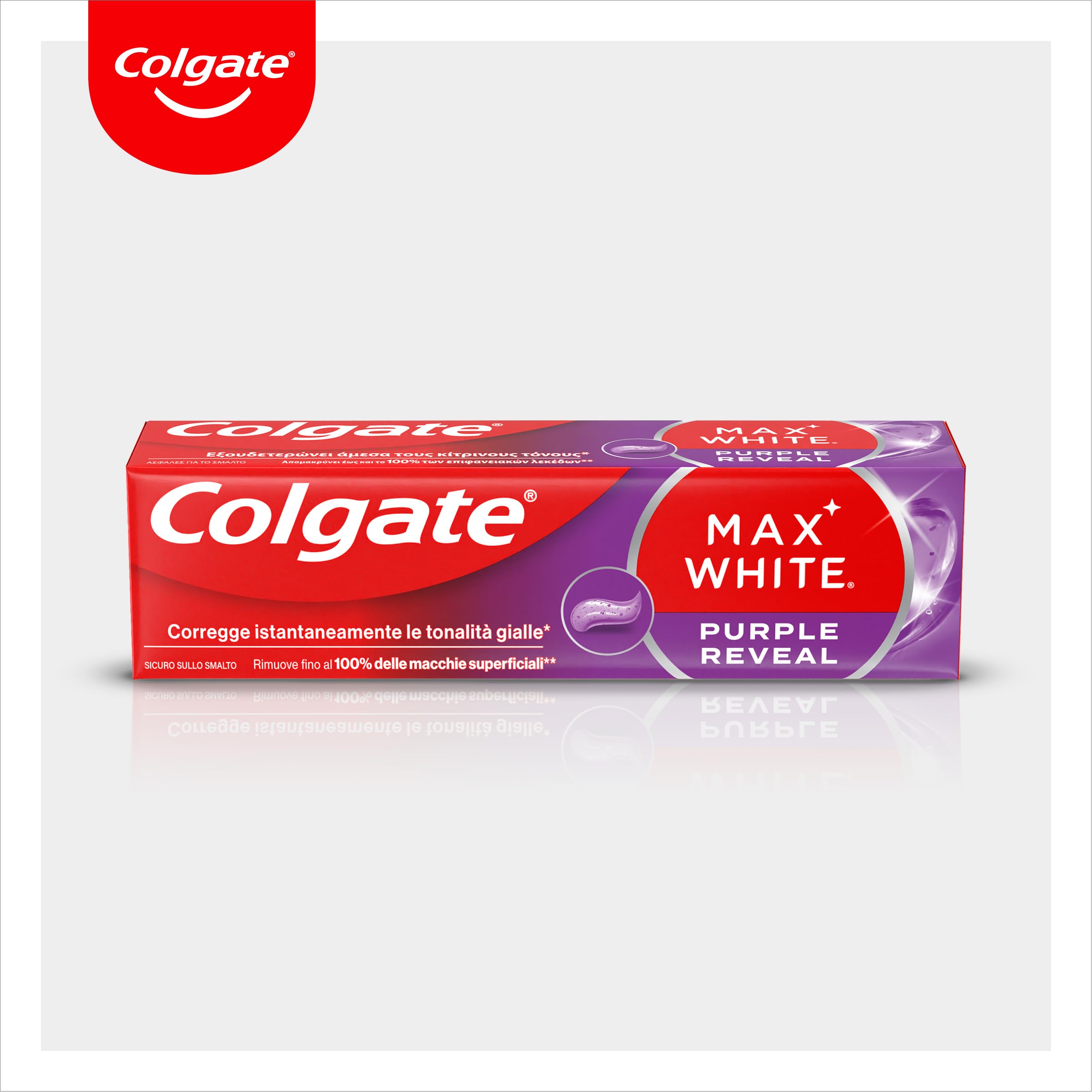 Colgate Max White Purple Reveal Pasta de Dientes Blanqueadora, 4 Uds x 75ml, Dentífrico Blanqueador de Dientes con Tecnología de Corrección Óptica del Color, Corrige al instante* los Tonos Amarillos - 2