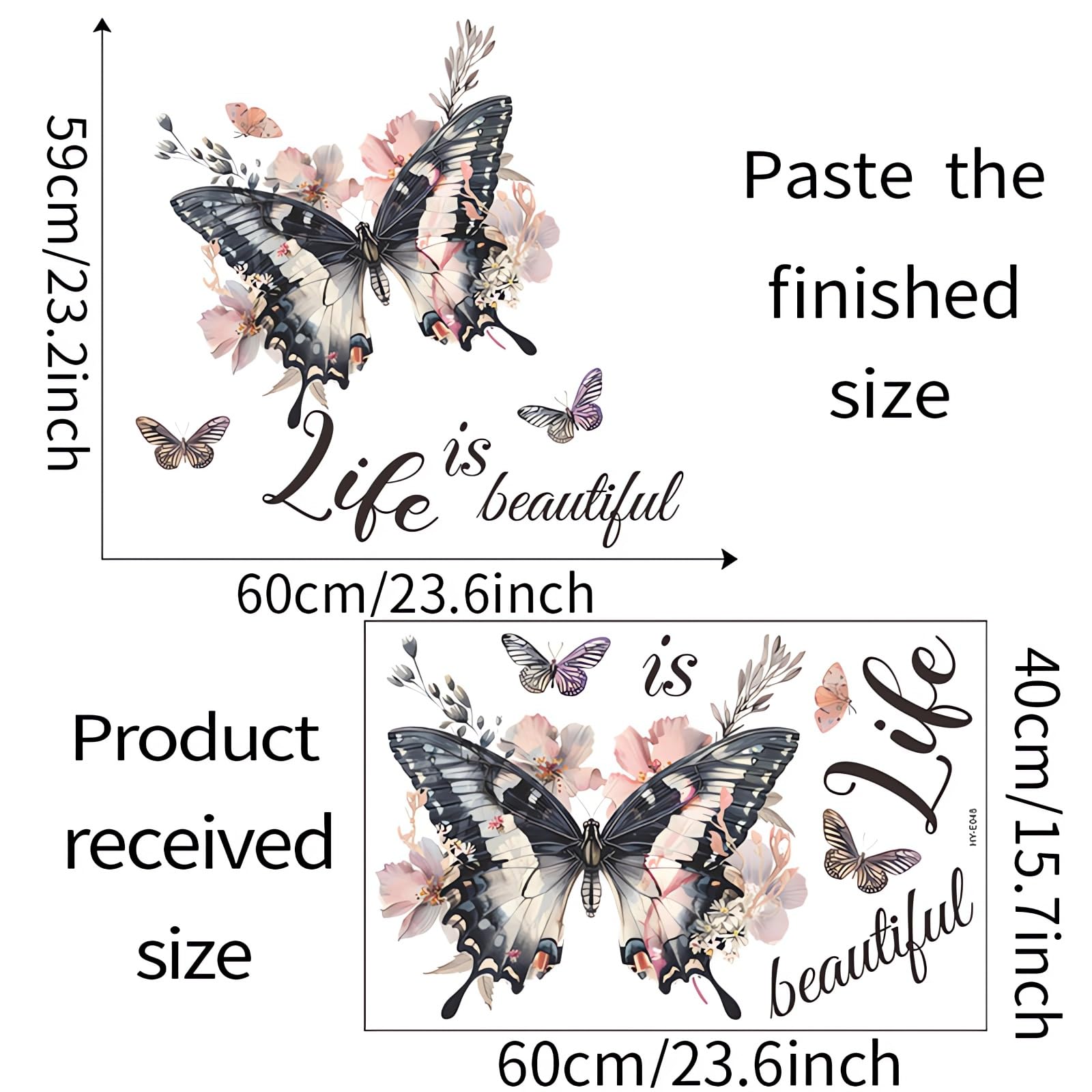 Calcomanías de pared personalizadas de mariposa negra, calcomanías de pared con diseño de mariposas «Life is Beautiful», vinilo extraíble para despegar y pegar para sala de estar,