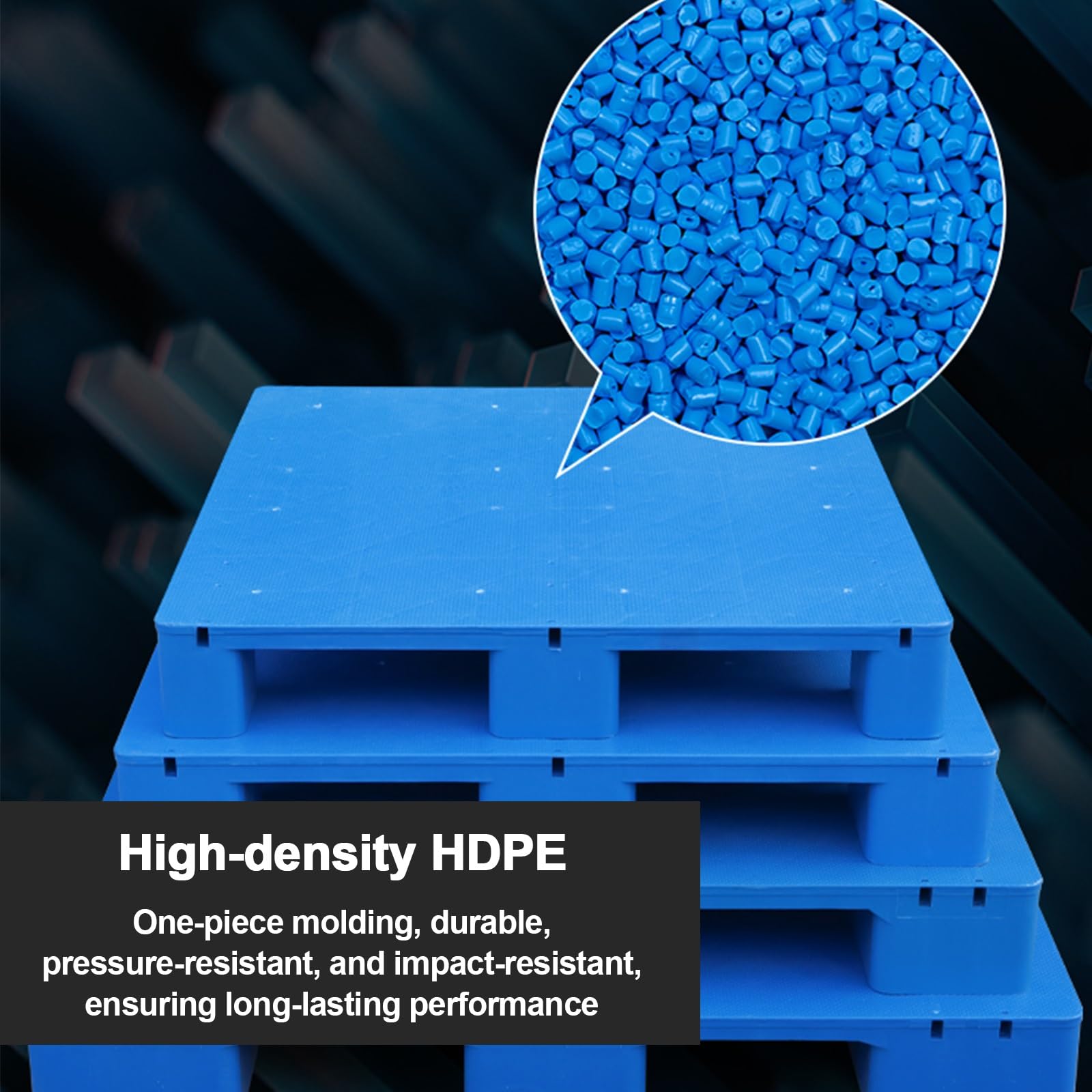 1 pezzo per pallet in plastica HDPE, resistente, impermeabile, stampaggio in un unico pezzo, capacità di carico statico, ideale per cartoni di carico, fusti petroliferi (blu, 80 x 50 x 12 cm/31 x 20 x