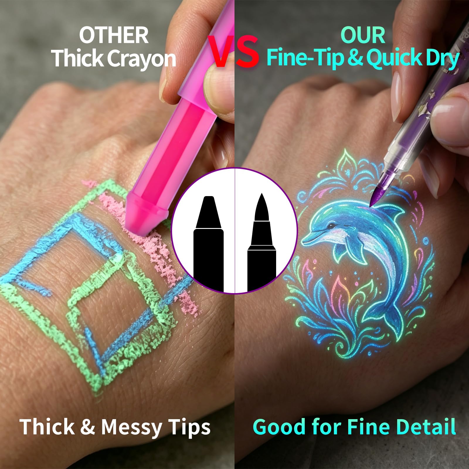 12 Pennarelli Trucco Fluorescente al Buio e Fluorescente, Pittura Fluorescente, Pittura Fluorescente al Buio e Trucco Fluorescente per Feste, Festival e Serate