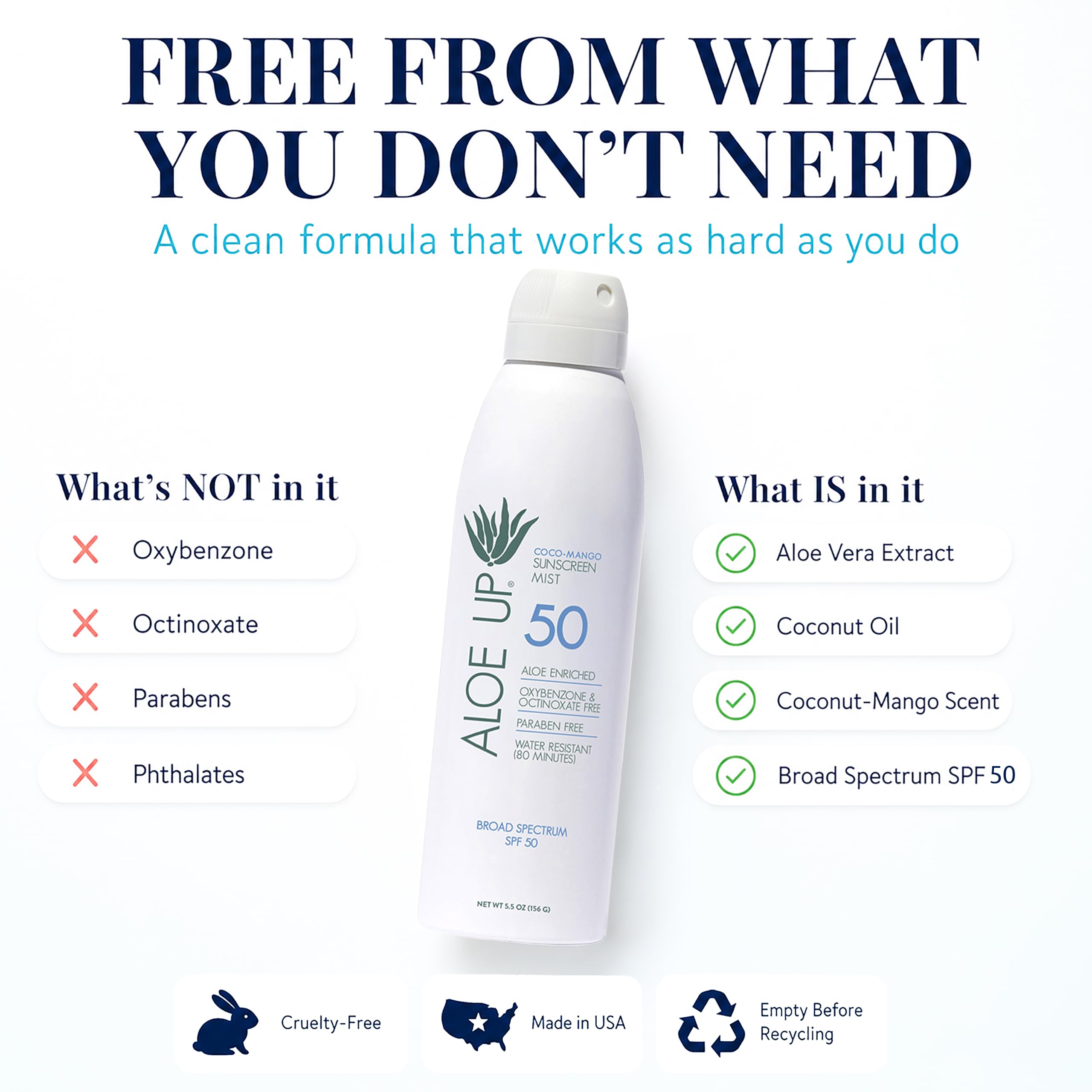 Aloe Up Produkty do pielęgnacji słońca i skóry White Collection SPF 50 Continuous Spray Sunscreen, White, Coconut-Handle, 6 Fluid Ounce by Aloe Up Sun & Skin Care Products