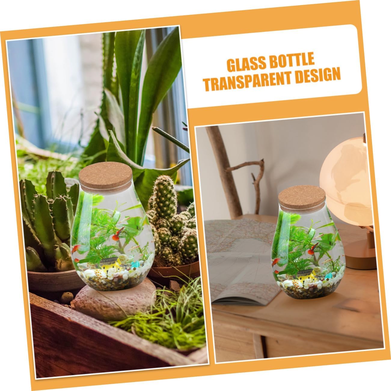 Yardwe 2Pcs Transparent Micro Landscape Bottle Vase for Plants Decorative Terrarium Container for Home Office Garden and Balcony Decor