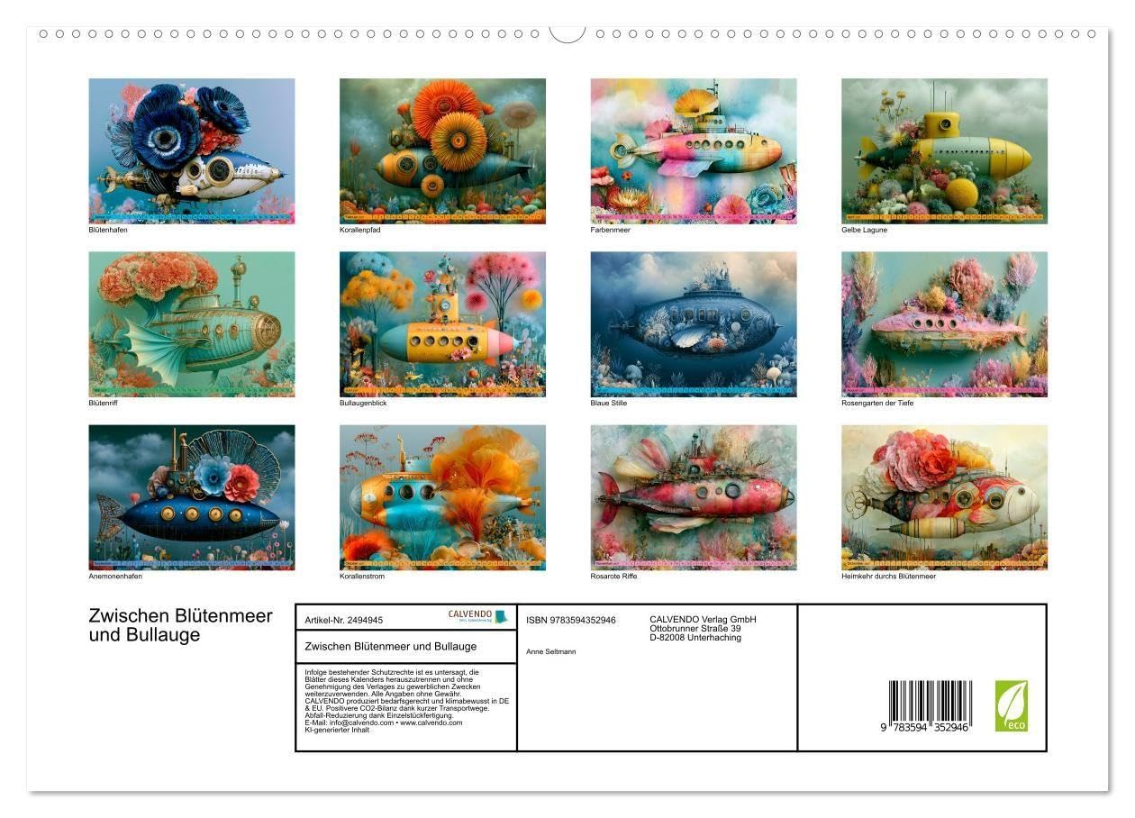 Zwischen Blütenmeer und Bullauge (hochwertiger Premium Wandkalender 2027 DIN A2 quer), Kunstdruck in Hochglanz: Fantasievolle KI-Kunst voller ... zwischen Korallen und Fantasie