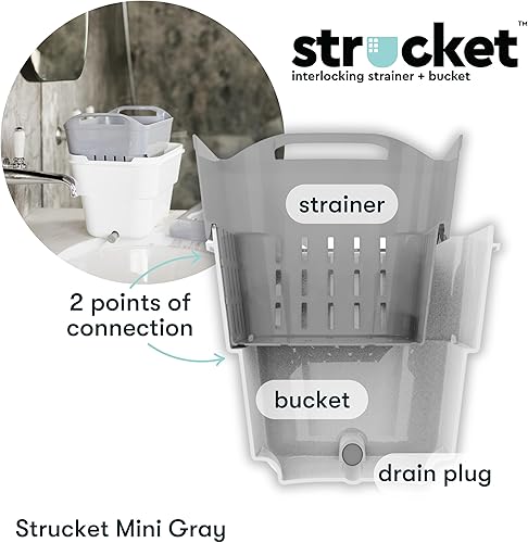 Miniatura 2 de Strucket Mini colador entrelazado y cubo pequeño con drenaje (1 galón). Esenciales para el hogar para cocina, camping, limpieza. Cubocolador para