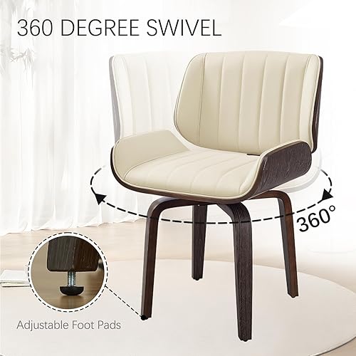 Miniatura 63 de Zouron Sillas de comedor giratorias, silla de escritorio moderna de mediados de siglo sin ruedas, silla de sala de estar de piel sintética con patas