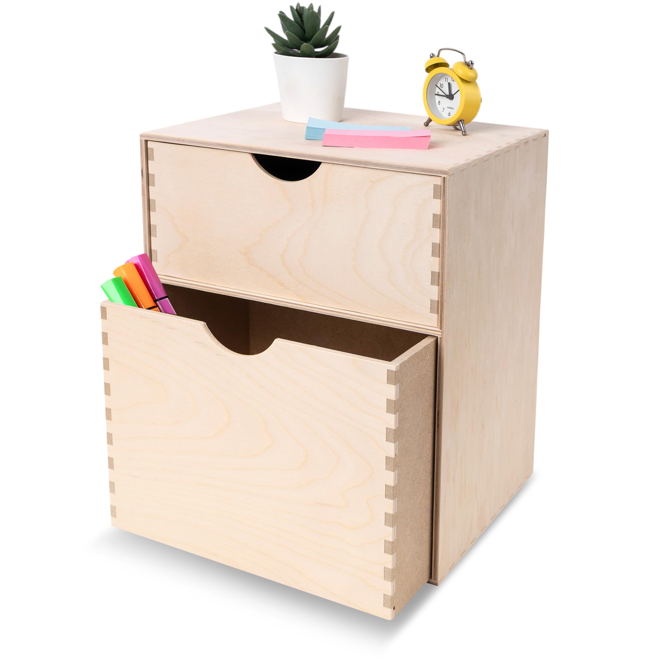 Creative Deco Mini Wooden Chest of Drawers | 25x20x31cm | 2 Compartments | Desk Organiser for Paper Work Documents | Plain Stationary Organiser for Office Accessories | Large Storage Box with Drawer