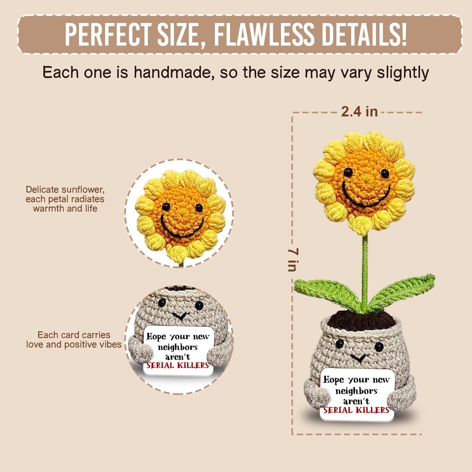 Handmade Crochet Sunflower Emotional Support Doll – Hope Your Day New Neighbor– Thoughtful Gift for Neighbors and Friends – Potted Flower Decor for Appreciation - Image 2