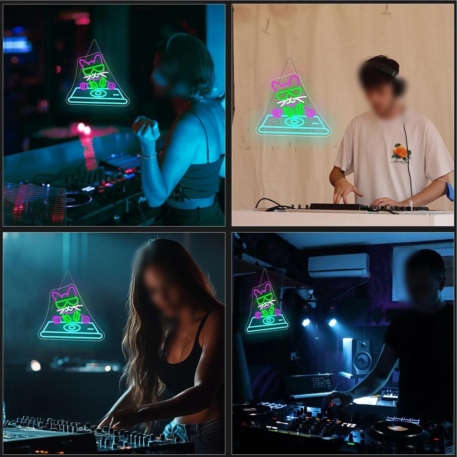 Insegna al Neon Insegne Al Neon DJ Cat Per Decorazioni Da Parete, Insegne Luminose Creative, Decorazioni Per Stanze Fantastiche, Per Camera Da Letto, Musica, Bar 42x31cm