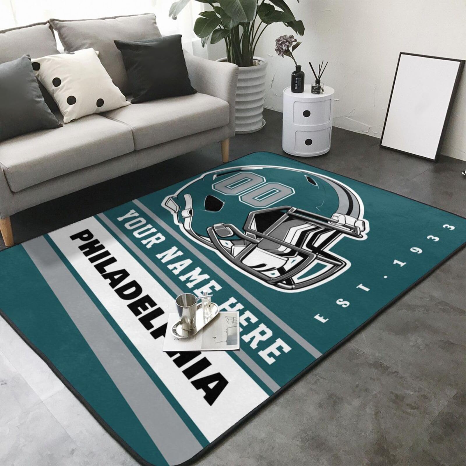 Custom Philadelphia Rug for Bedroom Personalized Area Rugs with Name and Number Custom Football Carpet Gifts for Fans Men Women