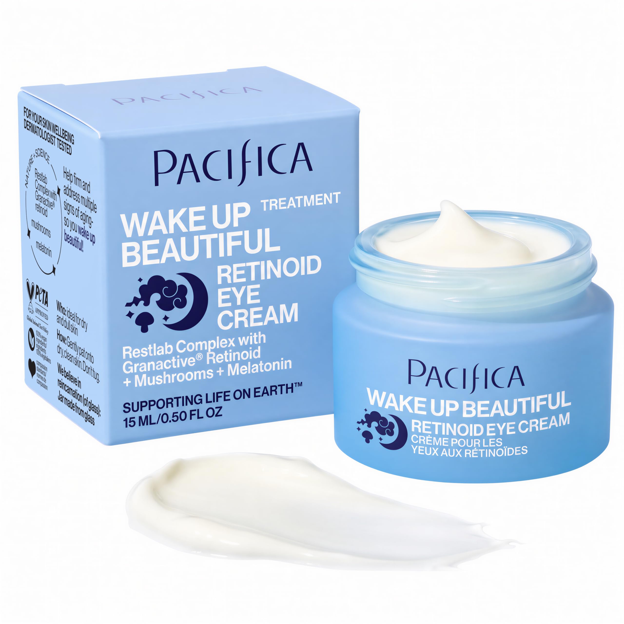 Photo 1 of Pacifica Wake Up Beautiful Retinoid Eye Cream – Anti-Aging Under Eye Cream for Fine Lines & Wrinkles, Infused w/Retinoid, Melatonin & Mushrooms for Puffiness, Dark Circles & Eye Bags Daily Treatment