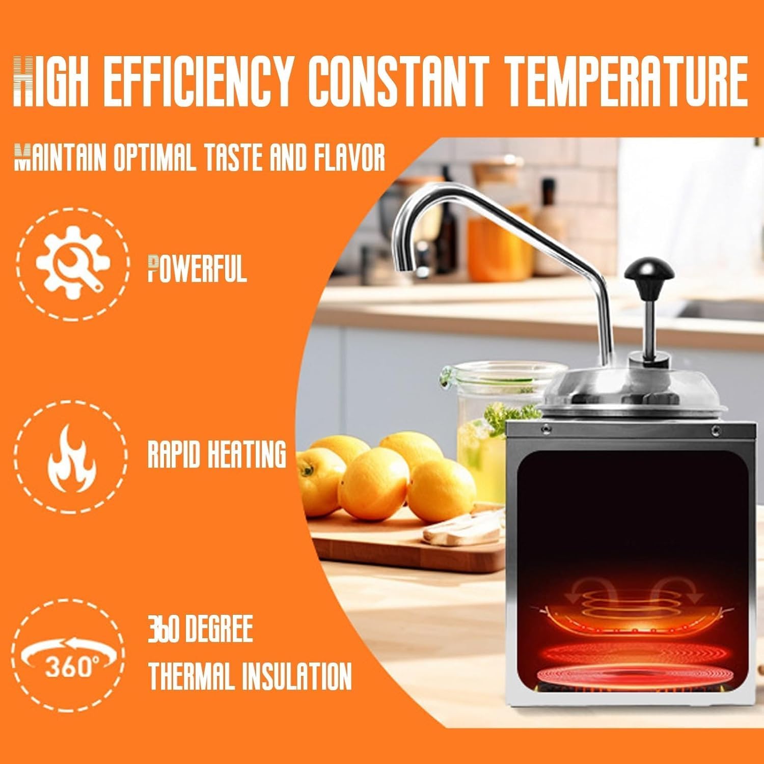 Nacho - Dispenser per salse al formaggio, capacità 2 l, temperatura regolabile da 30 a 85 °C, ideale per uso commerciale, perfetto per servire fondente caldo e salsa di formaggio