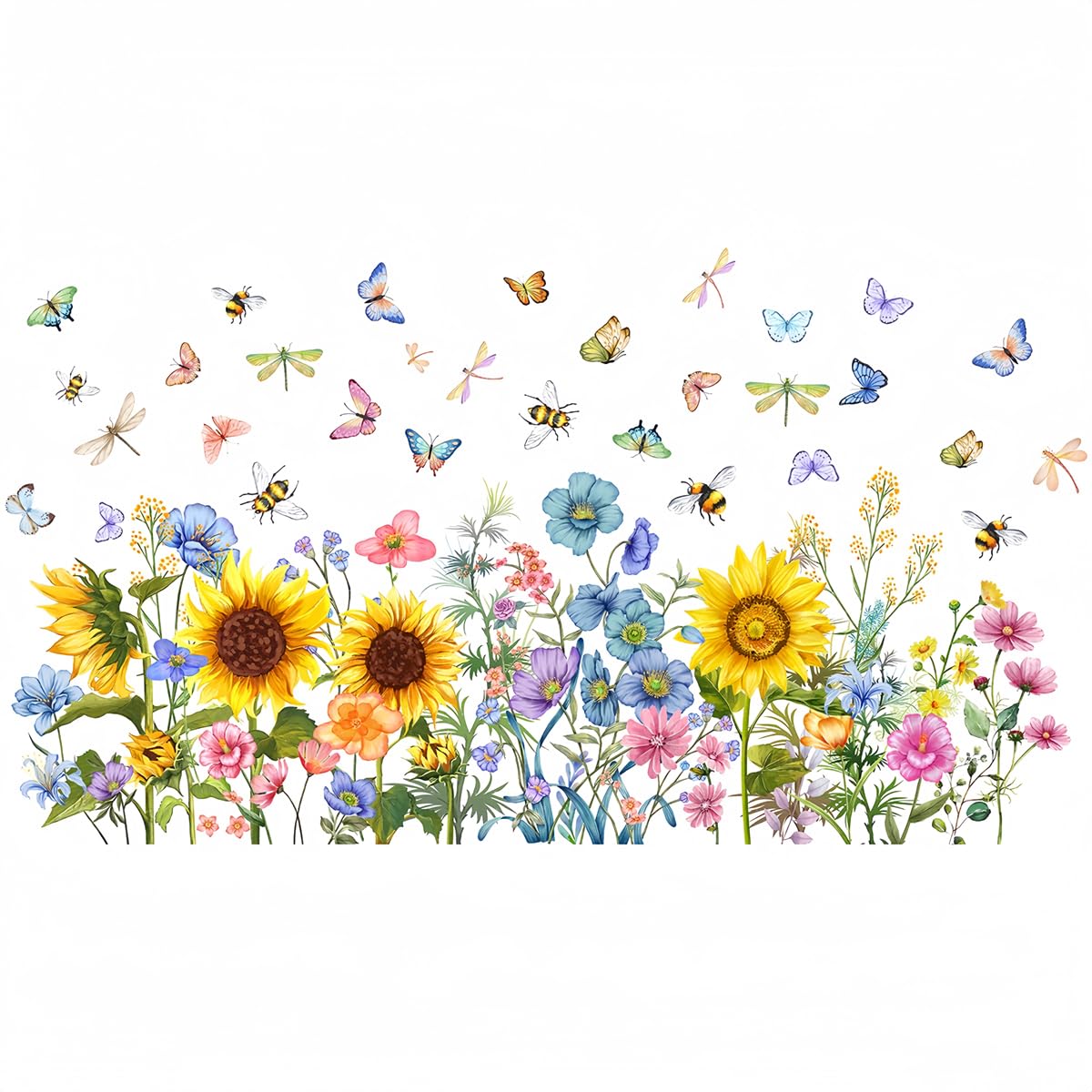 Hubangzhu Multicolour Dragonfly Sunflower Toilet Cover Sticker Decals,Flower Leaf Bird Waterproof Toilet Lid Tank Seat Decals Cistern Self-Adhesive Bathroom Wall Sticker