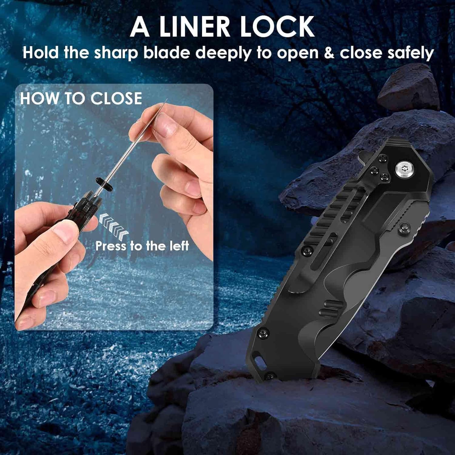 Coltello da tasca pieghevole, lama 2,6 pollici: piccolo coltello di sopravvivenza con clip, serratura a pulsante e rompivetro, ideale per caccia, camping ed escursioni