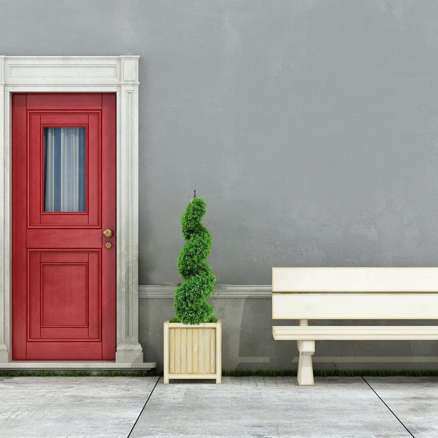 Two 43.3 Inch/3.6 Ft Artificial Boxwood Spiral Topiary Trees, Faux Outdoor Topiaries