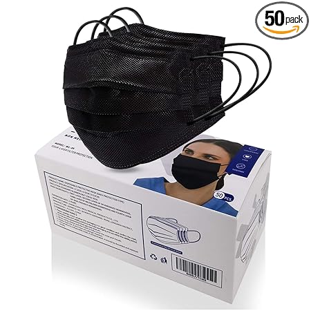 MSAAEX 50 Pcs Disposable 4-ply Non-Woven Face Mask, Protected Health Masks (Adults-Black)