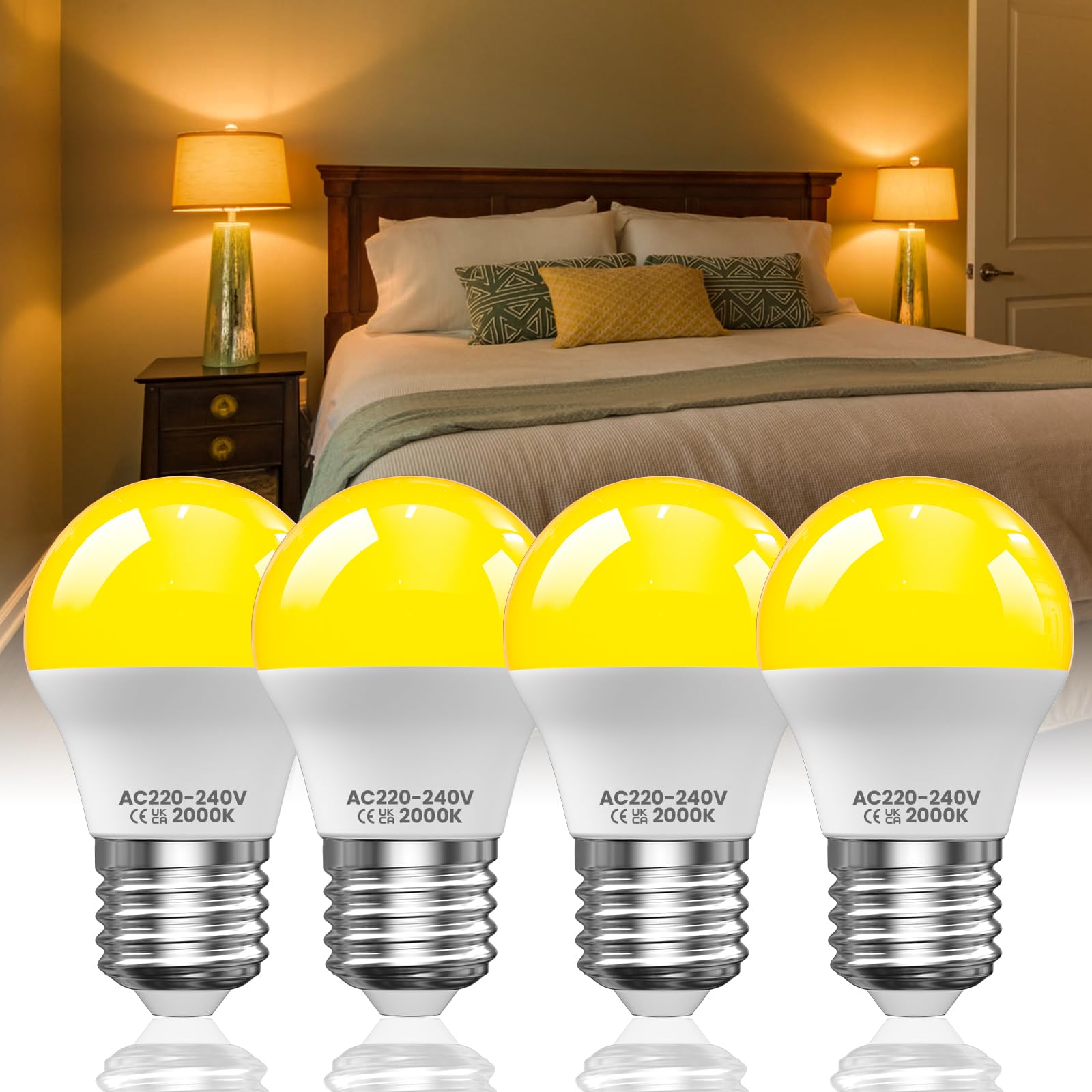 Lustaled E27 Screw in Light Bulbs 2000K Amber Light Bulb,3W LED Soft Yellow Warm Night Light Bulb Large Screw G45 Golf Ball Blue Light Blocking for Sleep/Bedroom/Baby Nursery,Non-Dimmable-4Pack — image 1