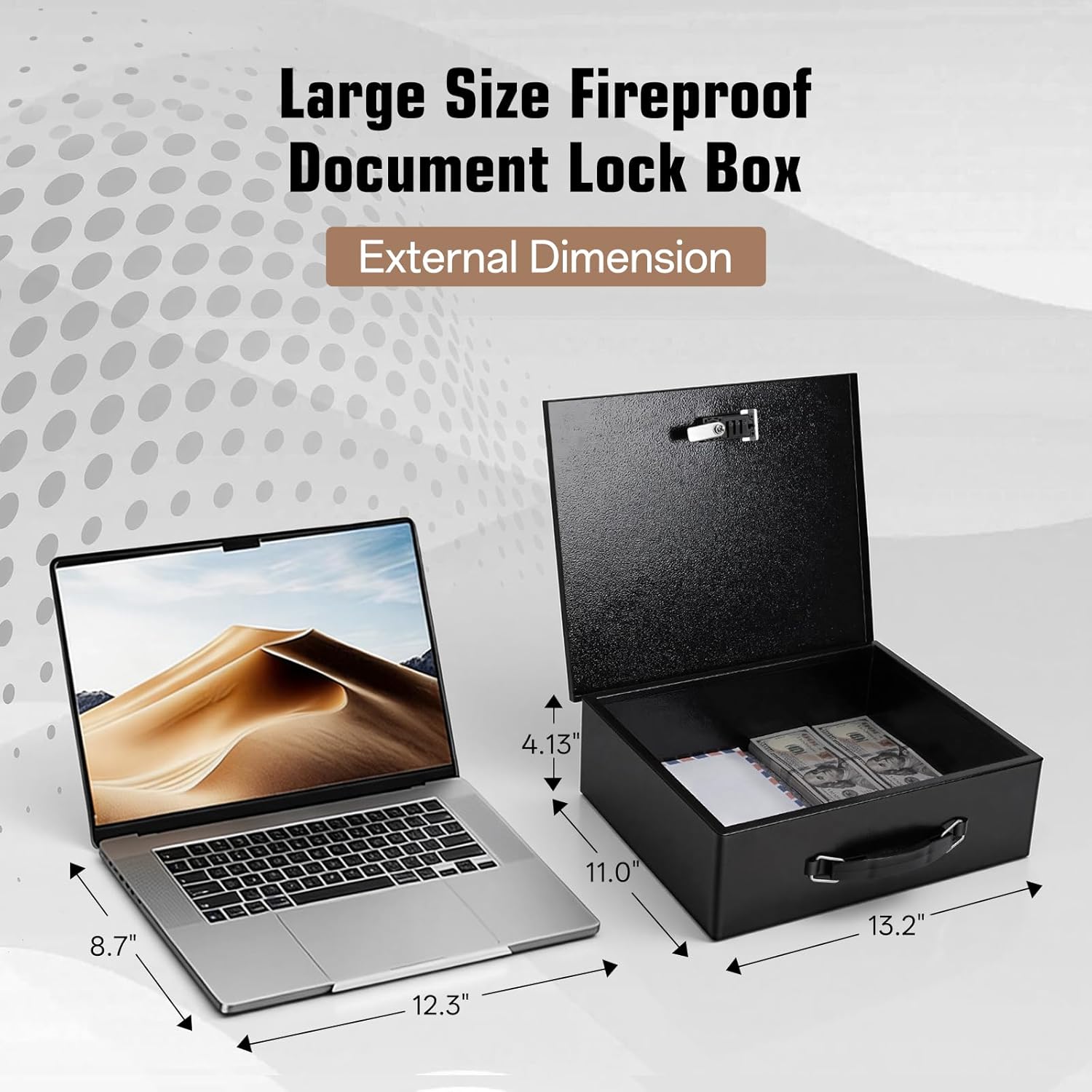 Fireproof Safe Lock Box Metal, Fire Proof Safe for Home Documents, Portable Security Box with Dual Combination and Key Lock for Personal Items,Passport, Money, X Large 13.2" x 11" x 4.13"