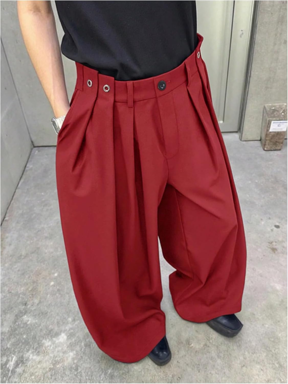 Verdusa Men's Baggy Wide Leg Dress Pants Pleated Loose Work Trousers with Pocket Streetwear - Image 3