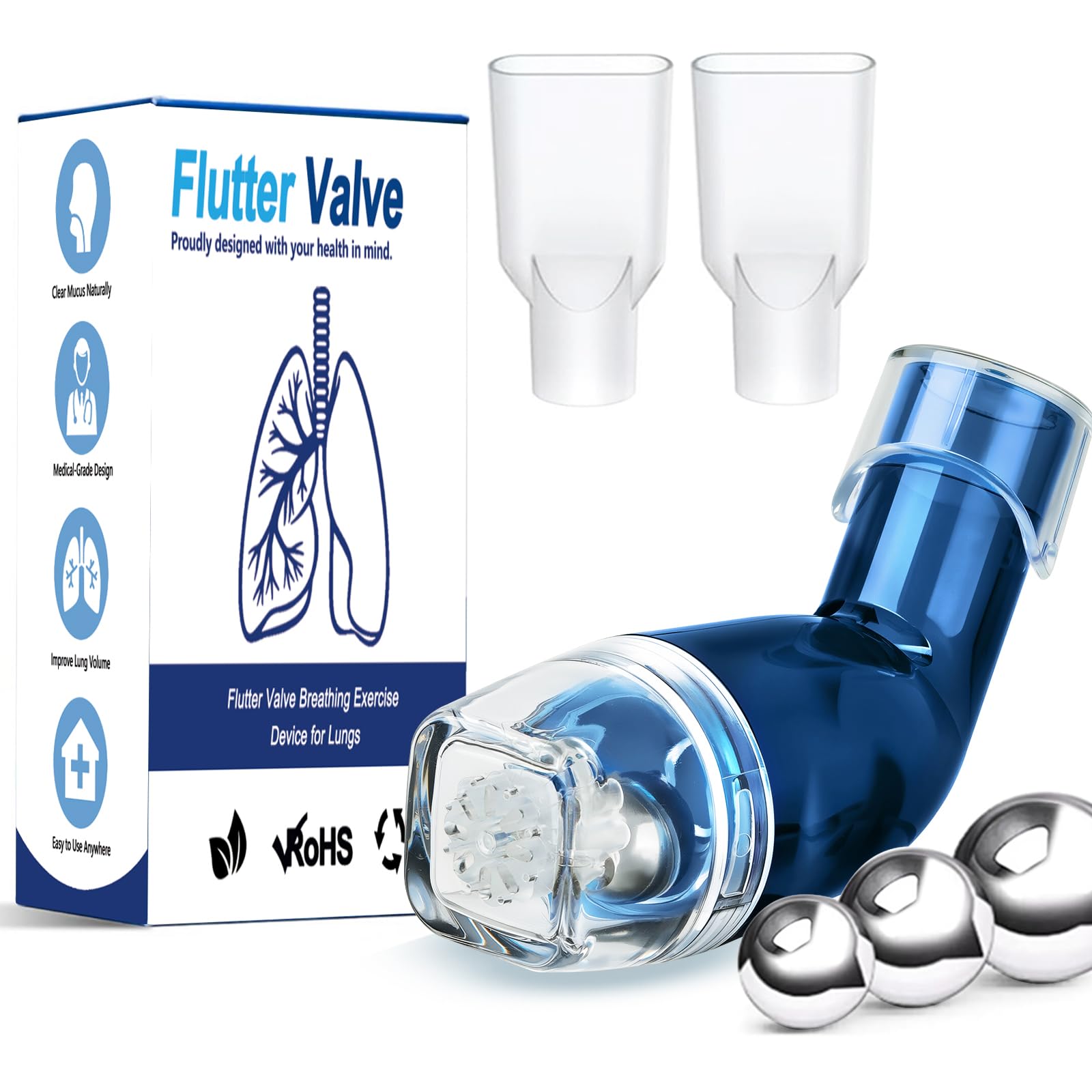 Mucus Clearance and Lung Expansion Device, Flutter Valve Mucus Removal Device, Lung Exerciser Device for Lung Strengthener, Breathing Exercise Device for Lungs (Light Blue)