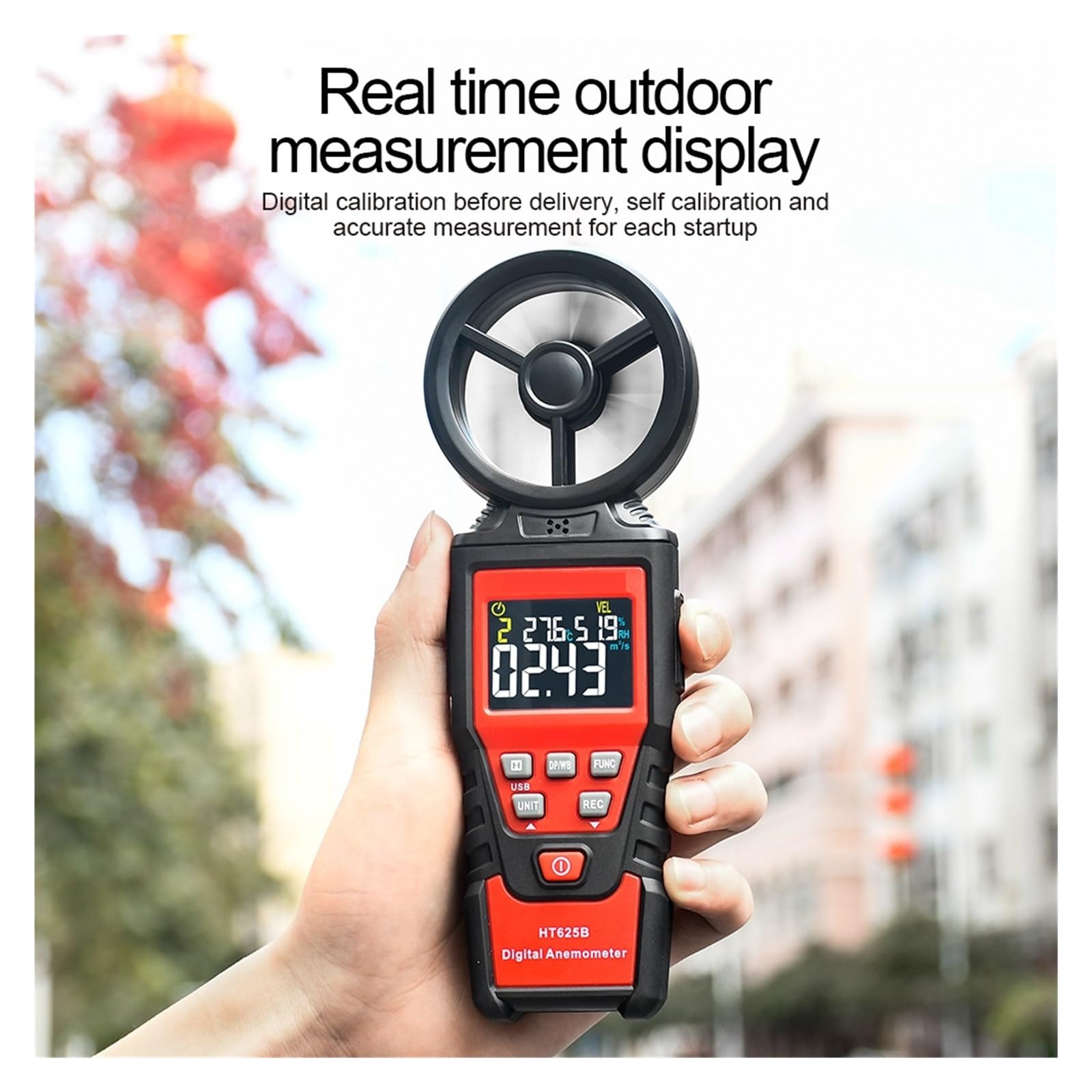 Anemómetro Digital Medidor De Velocidad Del Viento De Mano Portátil Medidor De Viento Pantalla De Retroiluminación LCD Medidor De Temperatura Y Humedad
