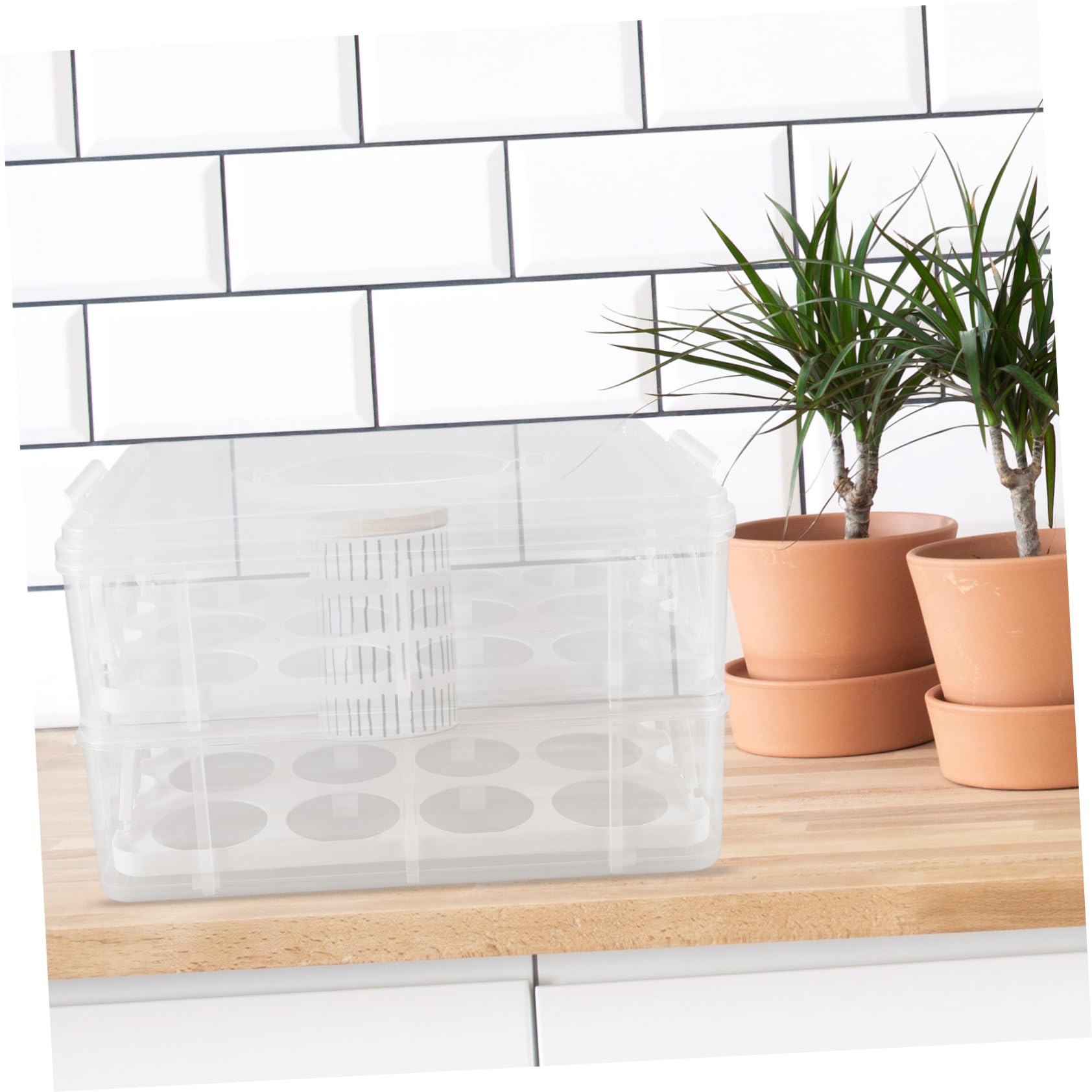 Zerodeko Weiße Kunststoff Dessertbox mit Duallayer Struktur und Transparentem Design Luftdichter Cupcake Transportbehälter für Desserts und Kleine Gegenstände