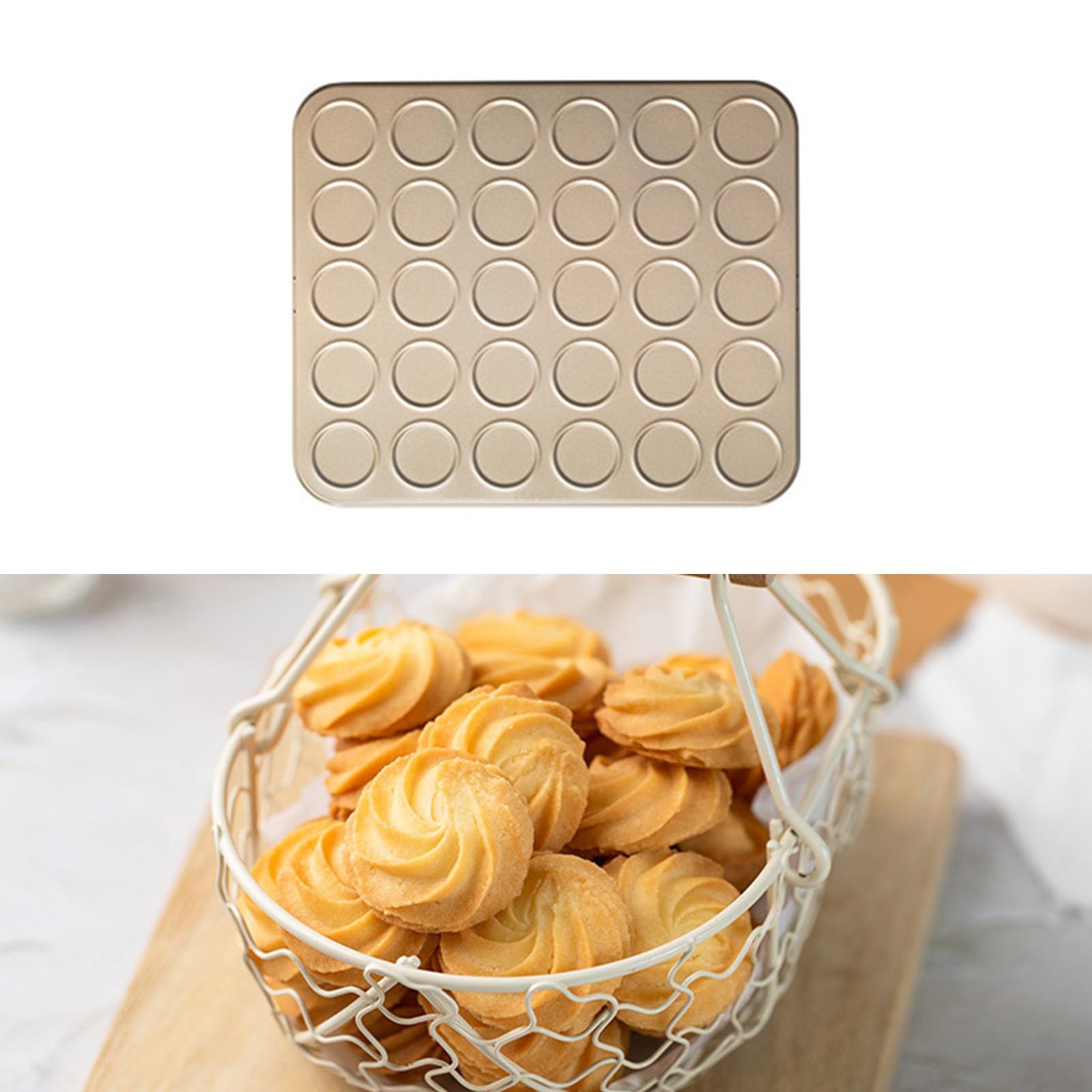 Plaque de cuisson anti-adhésive pour macarons et biscotti, moules à biscuits en acier au carbone avec 30 empreintes pour grands fours, parfait pour macarons et biscuits