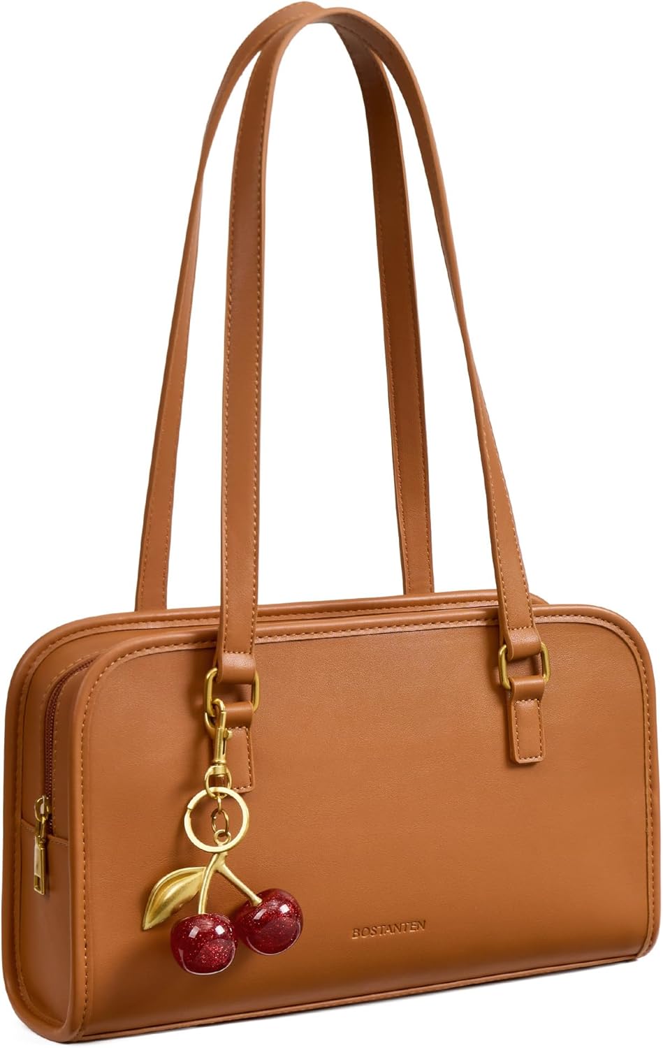 BOSTANTEN Shoulder Bag for Women Vegan Leather Purse with Cherry Charm Medium Handbag with Zipper for Daily Use