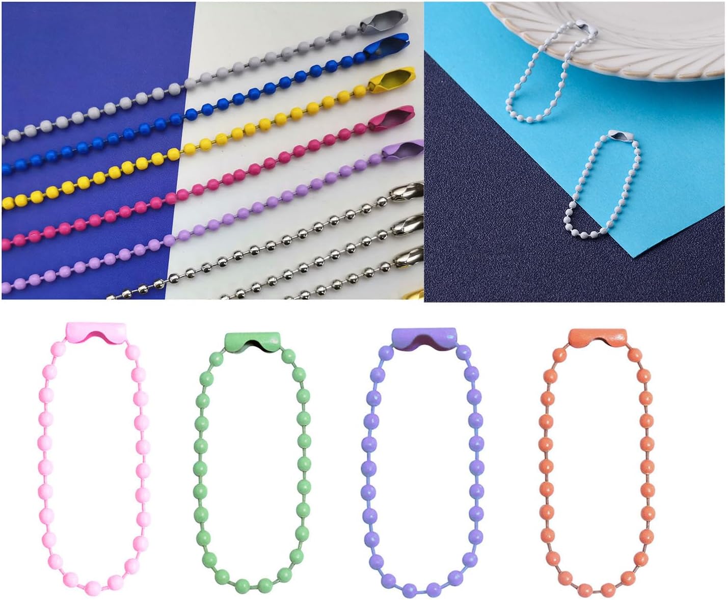 100 Pcs Ball Bead Chain Keychain Dog Tag Necklace Chains 4.7 inch 2.4mm for Jewelry Making Steel Ball Bead Chain with Connector for Key Craft DIY Jewelry Making (Mixed Color 100pcs) - Image 3