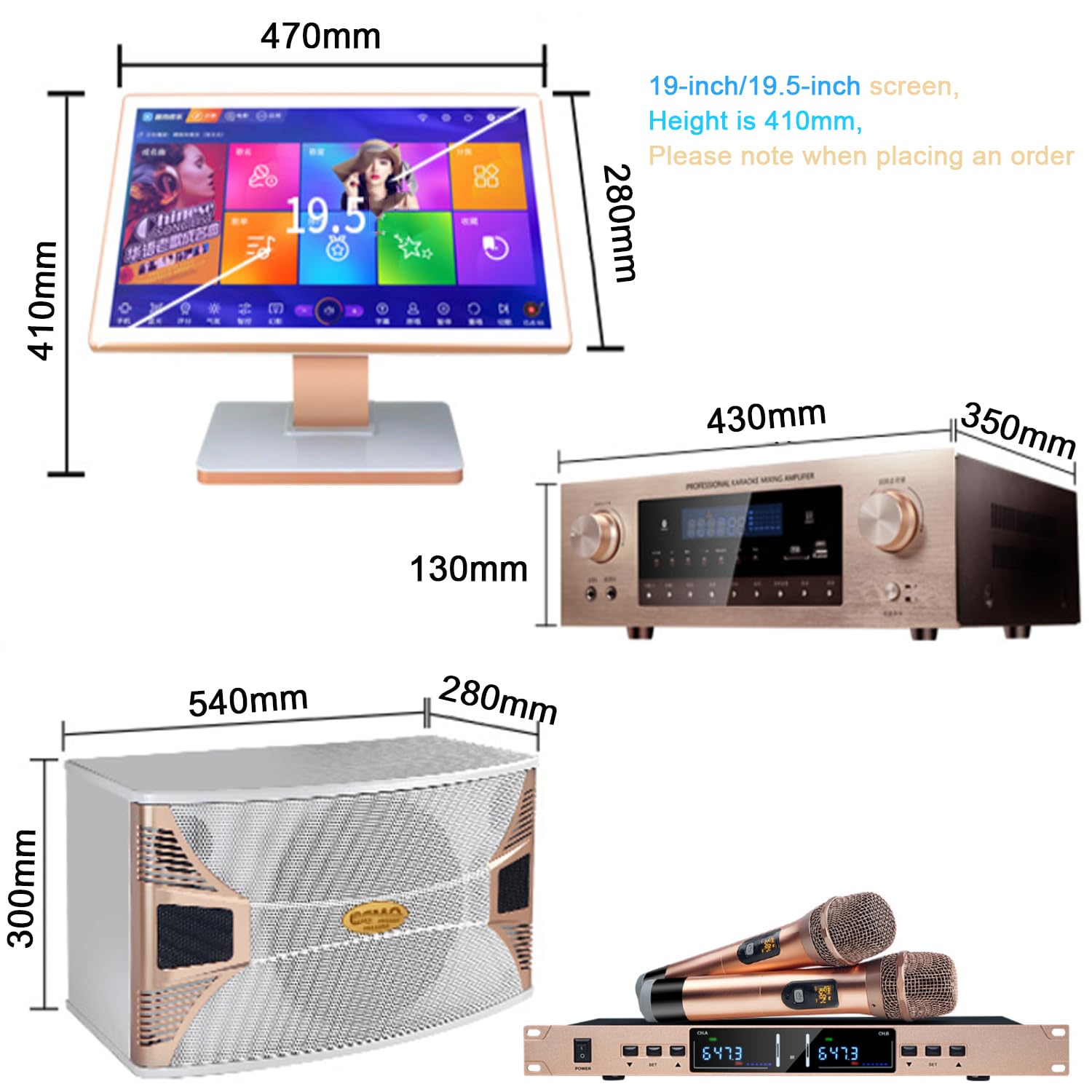 Macchina per karaoke professionale, con visualizzazione dei testi, display 4K HD da 19,5", con 2 microfoni wireless e 2 altoparlanti, richiesta di brani vocali intelligenti AI e 27 lingue