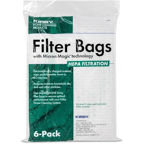 Kirby Micron Magic Plus HEPA Filter Bags 6-Pack | Part #204814 | Compatible with F-Style & Twist-Style Vacuums