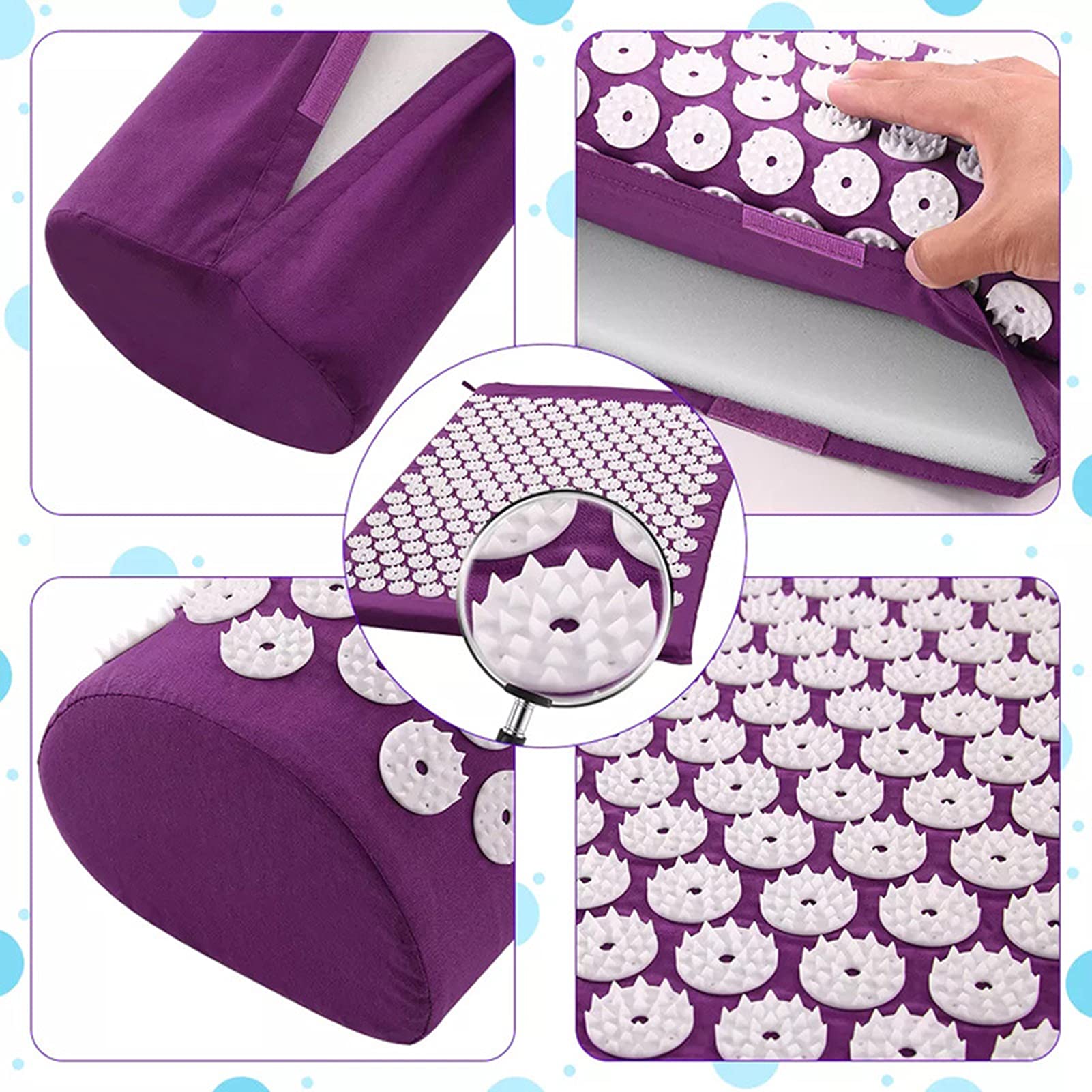 Juego de colchoneta de acupresión y almohada, para aliviar el dolor de espalda y cuello, para aliviar el estrés, con bolsa de viaje (verde)
