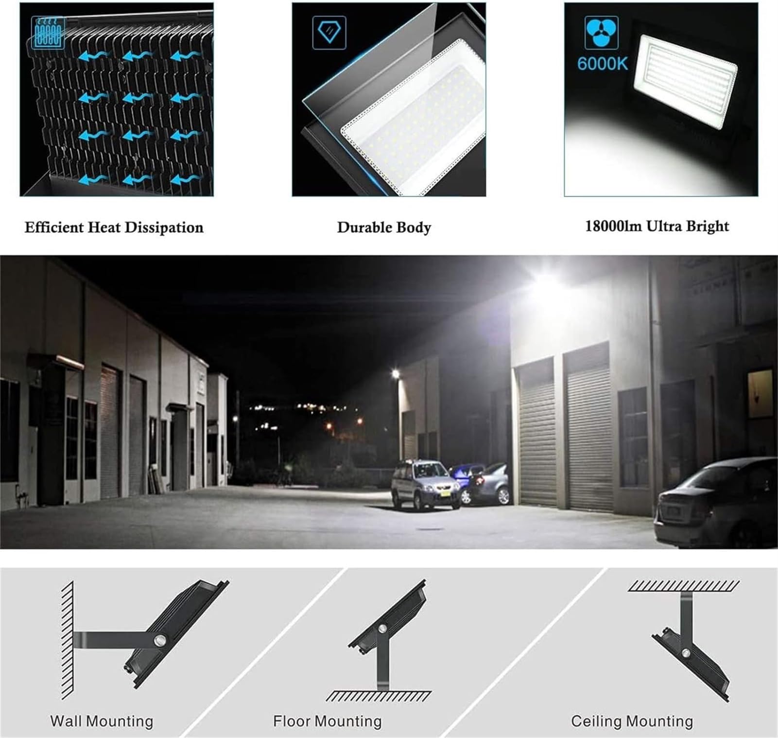 Proiettore a LED da 800 W, 1000 W, super luminoso, per esterni, impermeabile, IP65, alimentazione a rete, per giardino, cortile, garage, parco