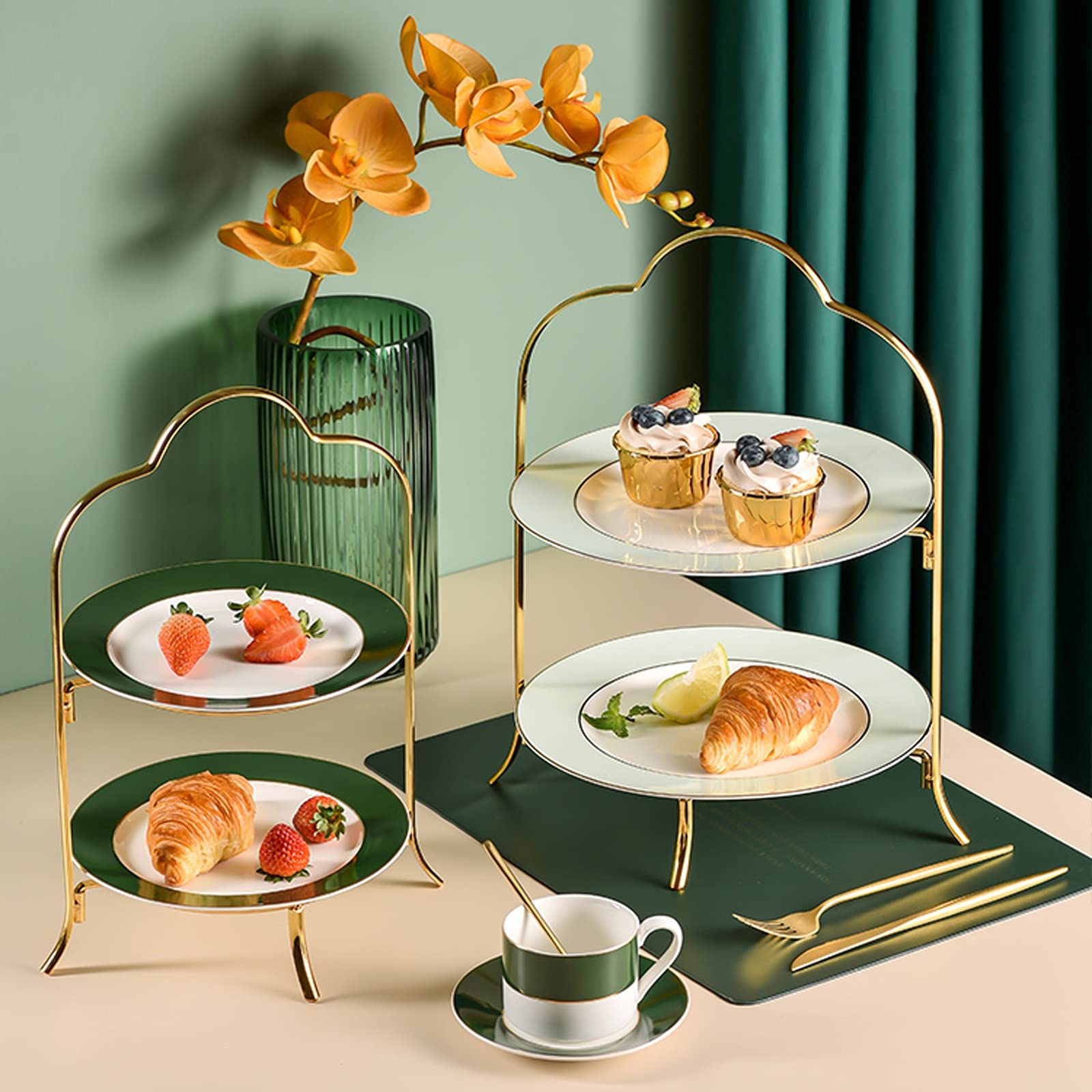 Podstawka na ciasto, 2-warstwowa, stojąca, luksusowa ceramika, deserowa, elegancka patera na ciasto, ciasto, na imprezę, wesele, urodziny, stojak na tort