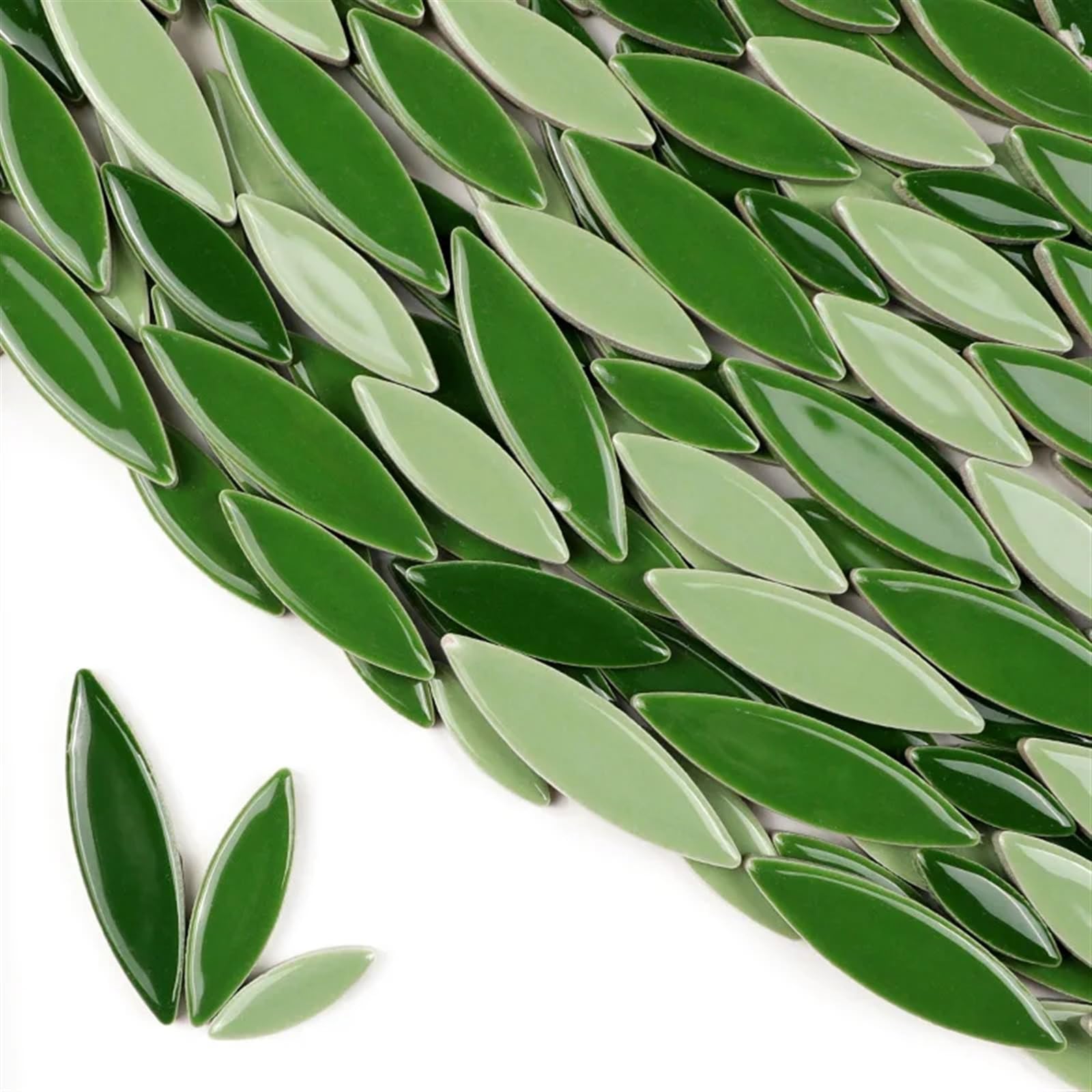 85g Ceramic Petal Mosaic Tiles DIY Porcelain Leaf Tile Willow Leaves Making Stones for Walls, Crafts(Green Mix 1)