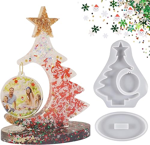 Miniatura 1 de Moldes de resina para marco de fotos de bricolaje, molde de silicona para marco de fotos de árbol de Navidad, molde de silicona de resina epoxi de