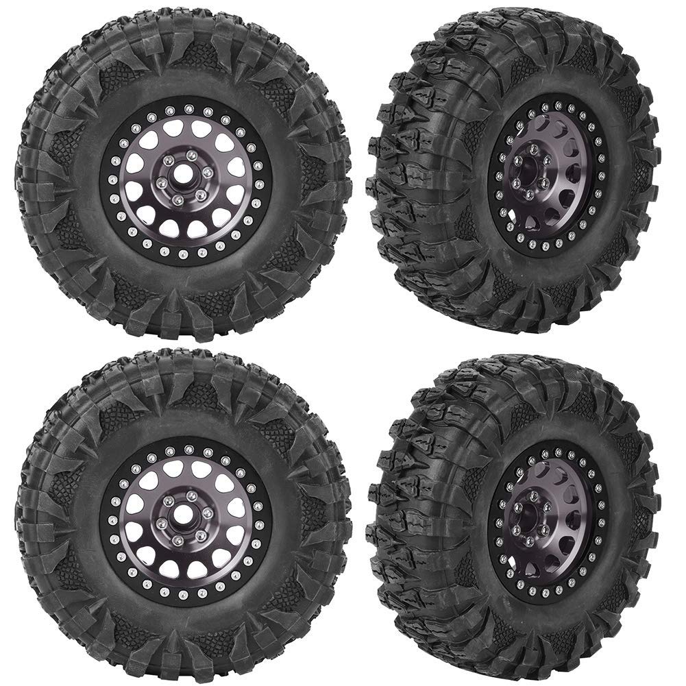EVGATSAUTO 2.2 Beadlock, 2.2 Beadlock und -Reifen, 4-teiliges RC-Crawler-Gummireifen-Metallradnaben-Zubehör, Passend für 1/10 RC-Car 2,2 Zoll (Ti-Farbe)