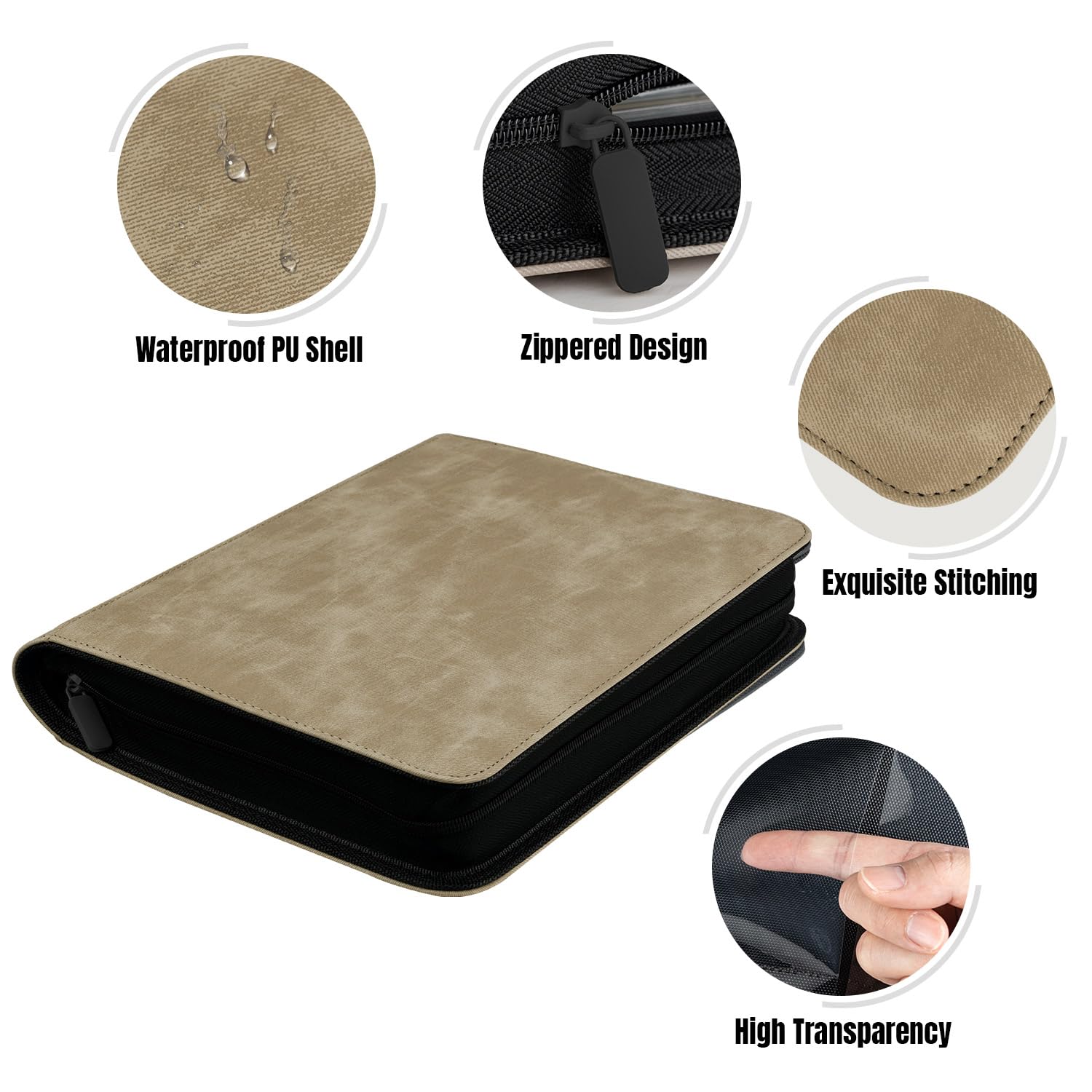 Tolesum TCG 112 Toploaders 35PT 4 Compartments Folder - Black | Free 10 rigid toploaders, protect your TCG and collectible cards from wrinkles, scratches and daily moisture