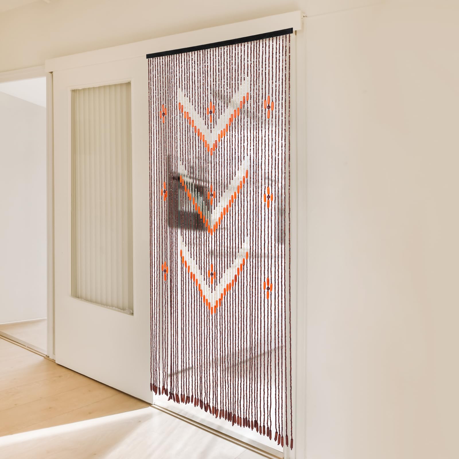 Rideau de porte en bois - Rideau de perles - Rideau de perles - Rideau décoratif - Séparateur de pièce - Rideau suspendu en perles de bois