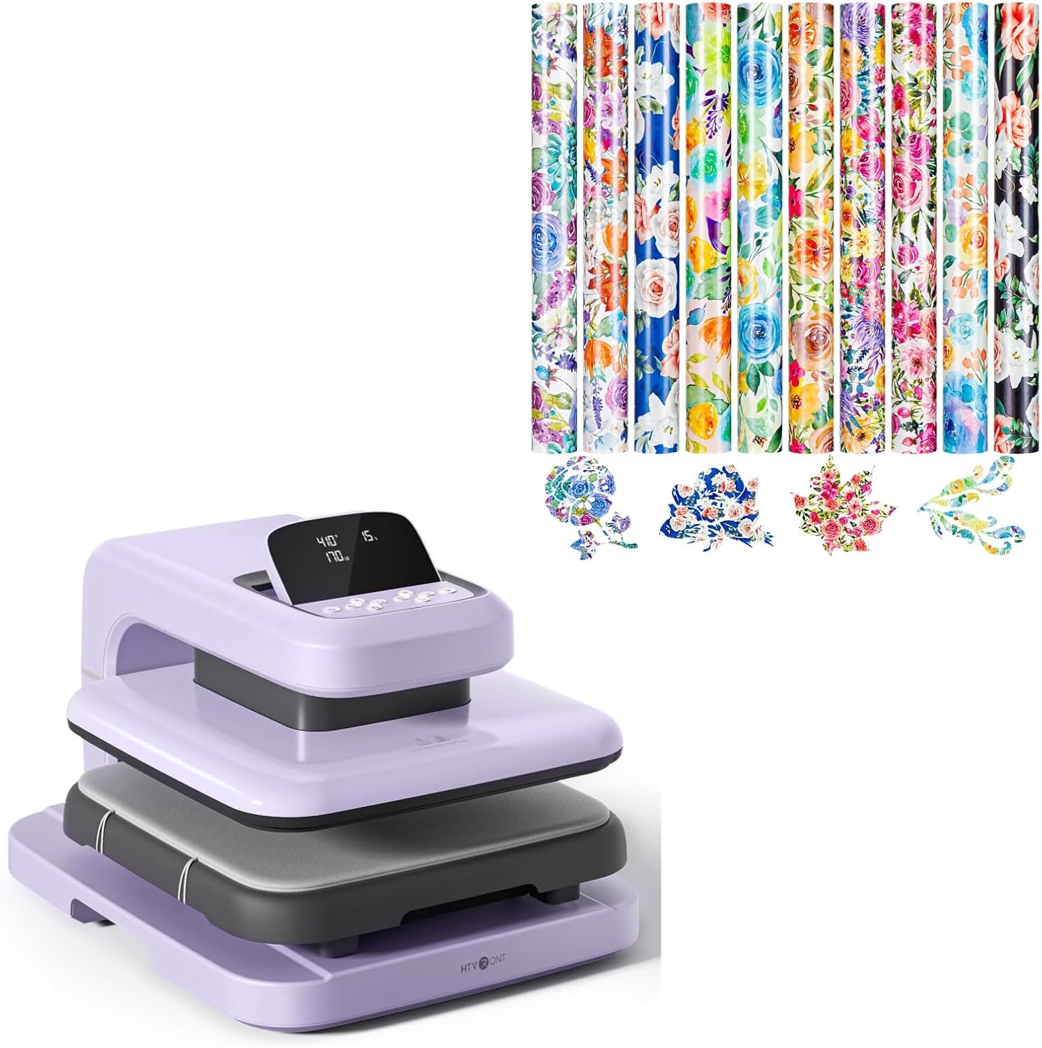 Prensa Térmica Automática HTVRONT 15x15 con Vinilo Floral