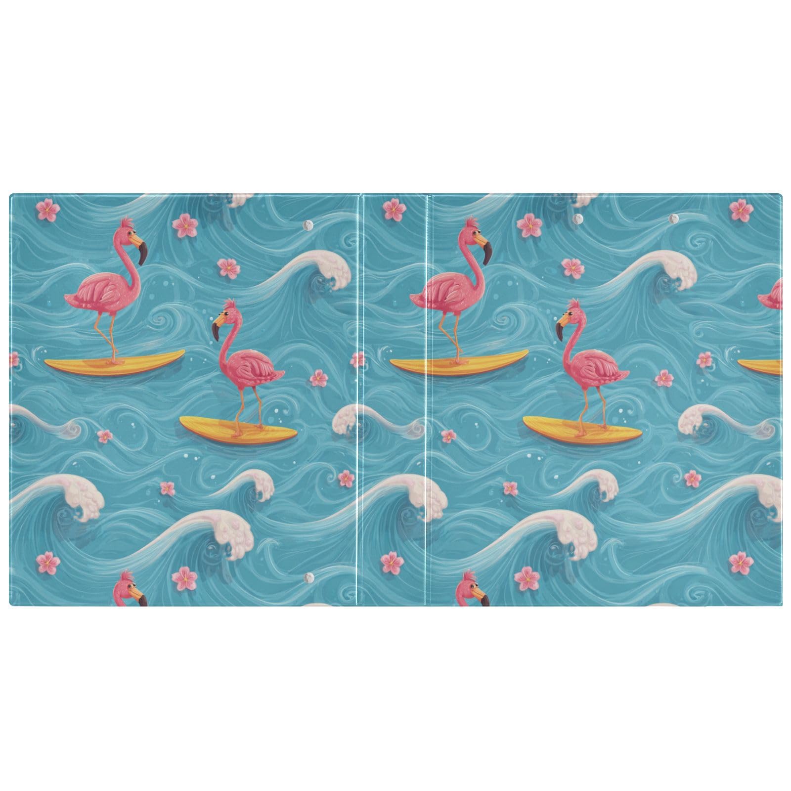 Kcldeci Raccoglitore a 3 anelli con copertina rigida per carta formato lettera, motivo fumetto surfing fenicottero 1 anelli rotondi da 3,8 cm, organizer per scuola/ufficio, confezione da 2