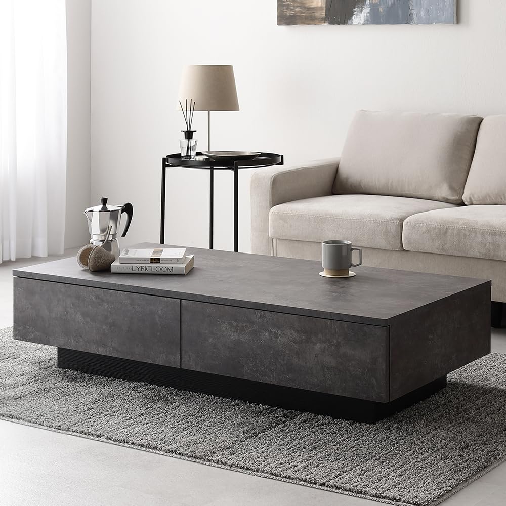 専用　週末割引！　早い者勝ち　グレー 石目調 ローテーブル 引き出し2杯付き Amazon.co.jp: RASIK ローテーブル 引き出し2杯 収納付き 長方形 約幅