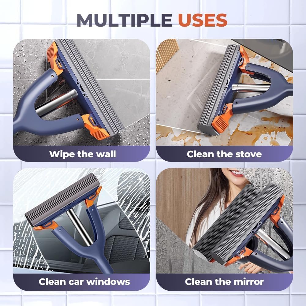 Sponge Mop with 1 Absorbent Head, Self Squeezing Mini Mop for Floor Cleaning Wet and Dry Use Cleaning Mop Bathroom Kitchen Sponge Mop-15inch