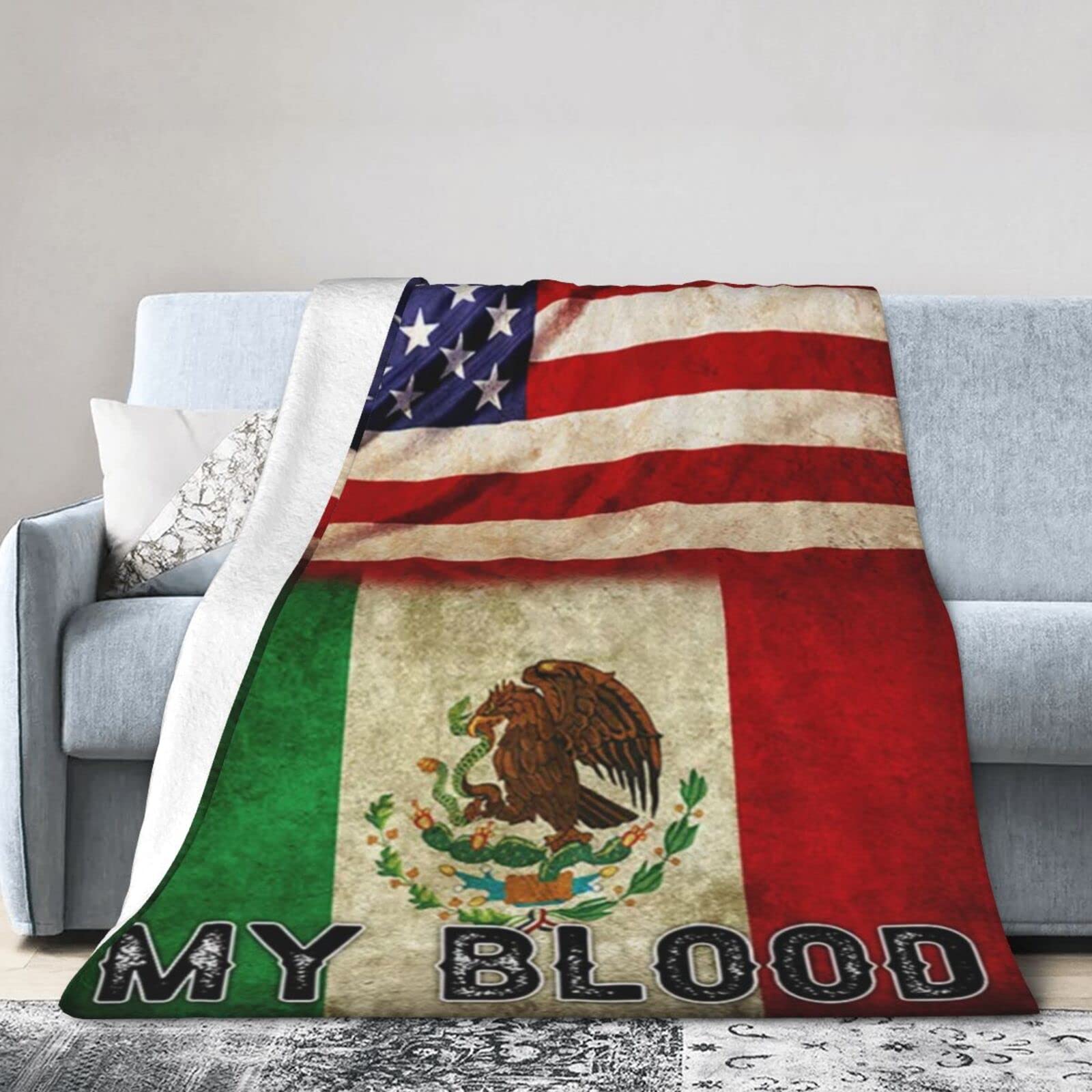 Lsjuee Christmas Flannel Fleece Blanket 50"X40" Mexican American My Birthday Place My Blood Sofa Throw Blanket Weighted Ultra-Soft Travel Winter Blankets for Womens Keep Warm