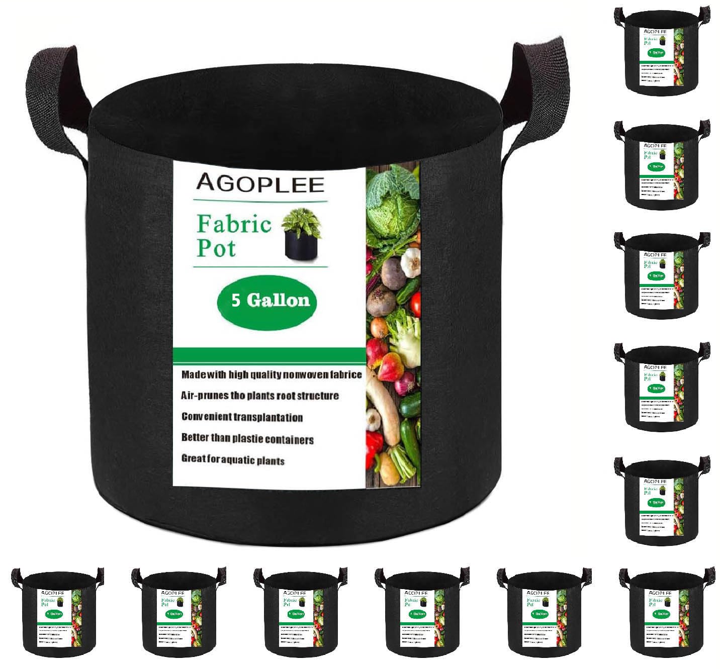 AGOPLEE 12-Pack 5 Gallon Plant Grow Bags