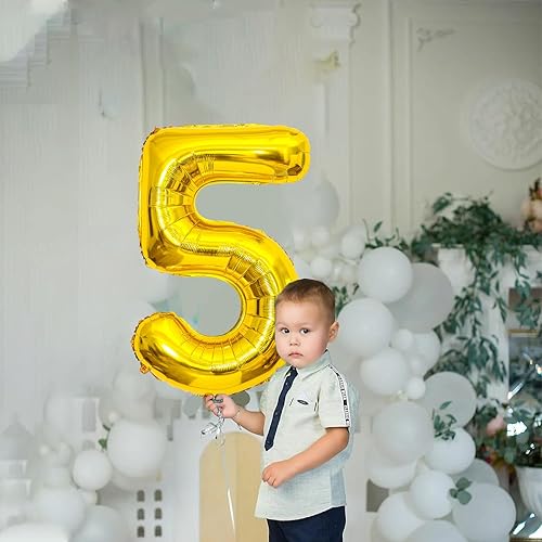 Miniatura 5 de Globo dorado con el número 5 de 40 pulgadas, globos grandes de Mylar para niños de 5 años de edad, decoración de fiesta de cumpleaños, boda,