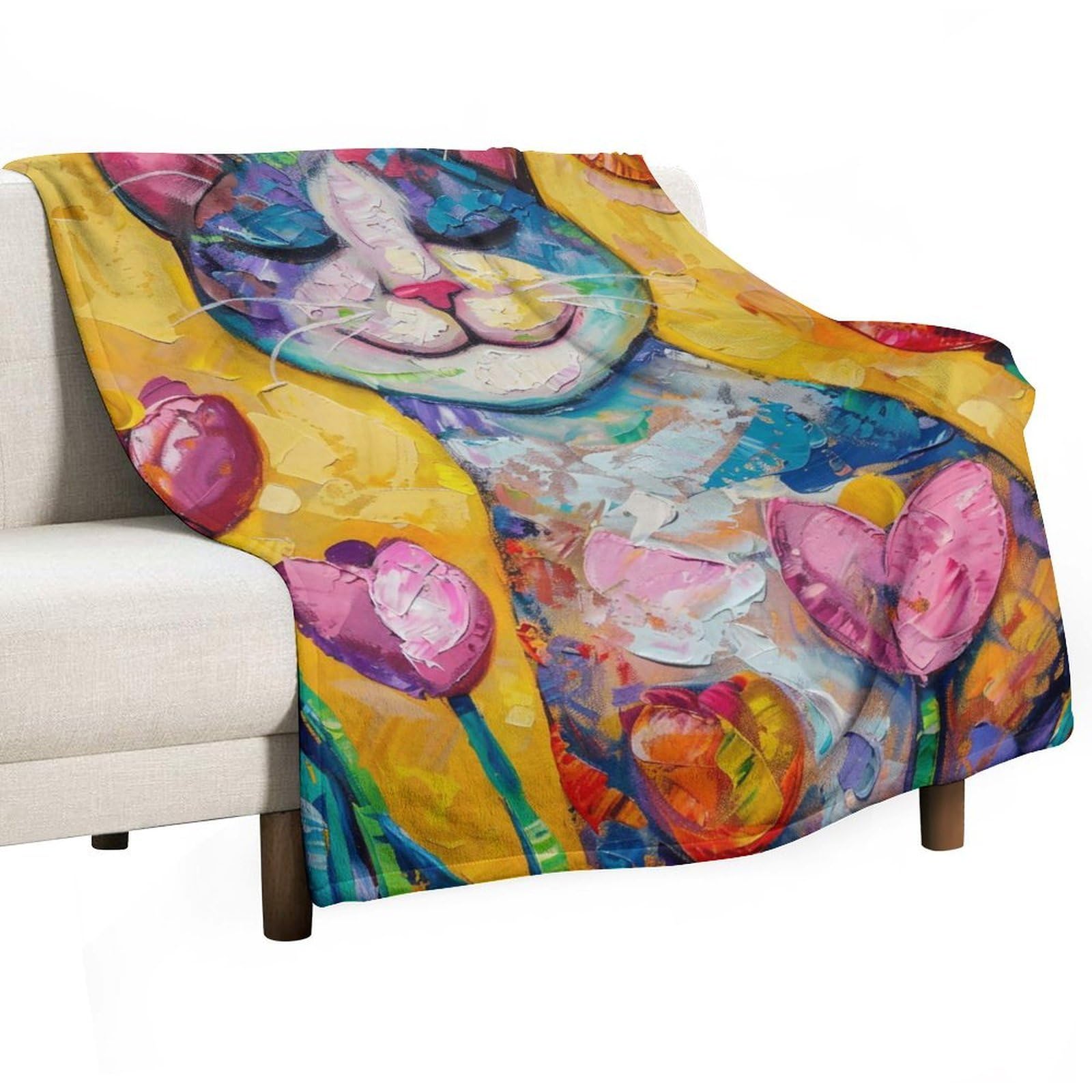 Yhgsreuoh White-Style Happy Cat In Tulip Garden 01 Flannel Blankets Fleece Soft Throw Lightweight Plush Gifts For Couch, Bed, Cozy Sofa Plush, Chair, Lovers 80X100cm(30X40in)