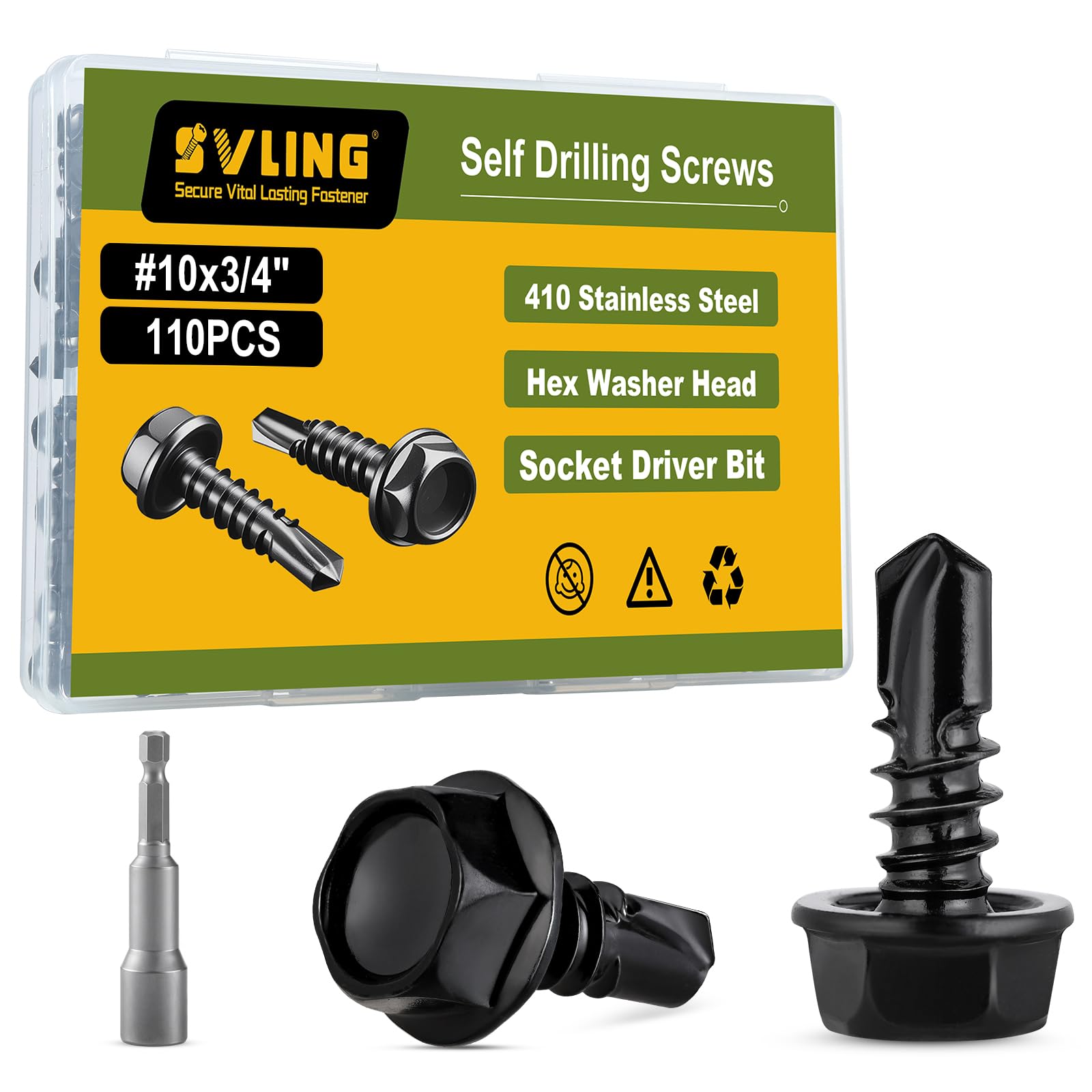 Black Self-Tapping Screws - 121PCS Stainless Steel Kit -22 Black Self-Tapping Screws - 121PCS Stainless Steel Kit -22