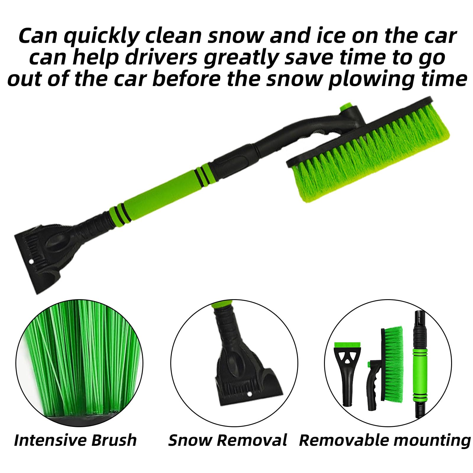 Raschietto Ghiaccio Auto 3 in 1, Spazzola Neve Telescopica Girevole 360°, Spatola Ghiaccio per Vetri Auto, Raschiaghiaccio Ergonomico Verde