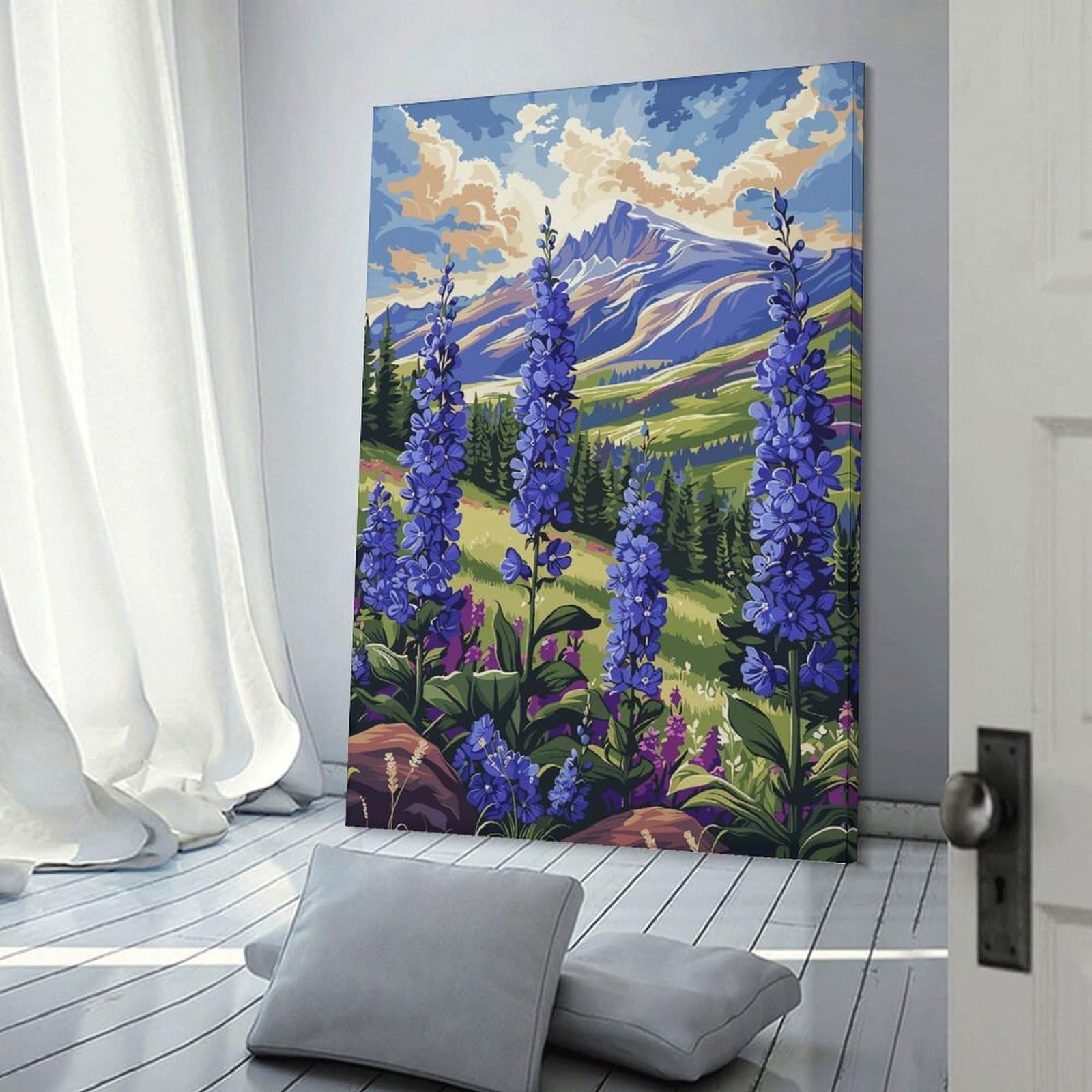 Junmoney Mountain Wildflowers Canvas Wall Art, 24x36inch(60x90cm), for Living Room, Bedroom, Office Or Hallway, Versatile Wall Decor for Many Rooms